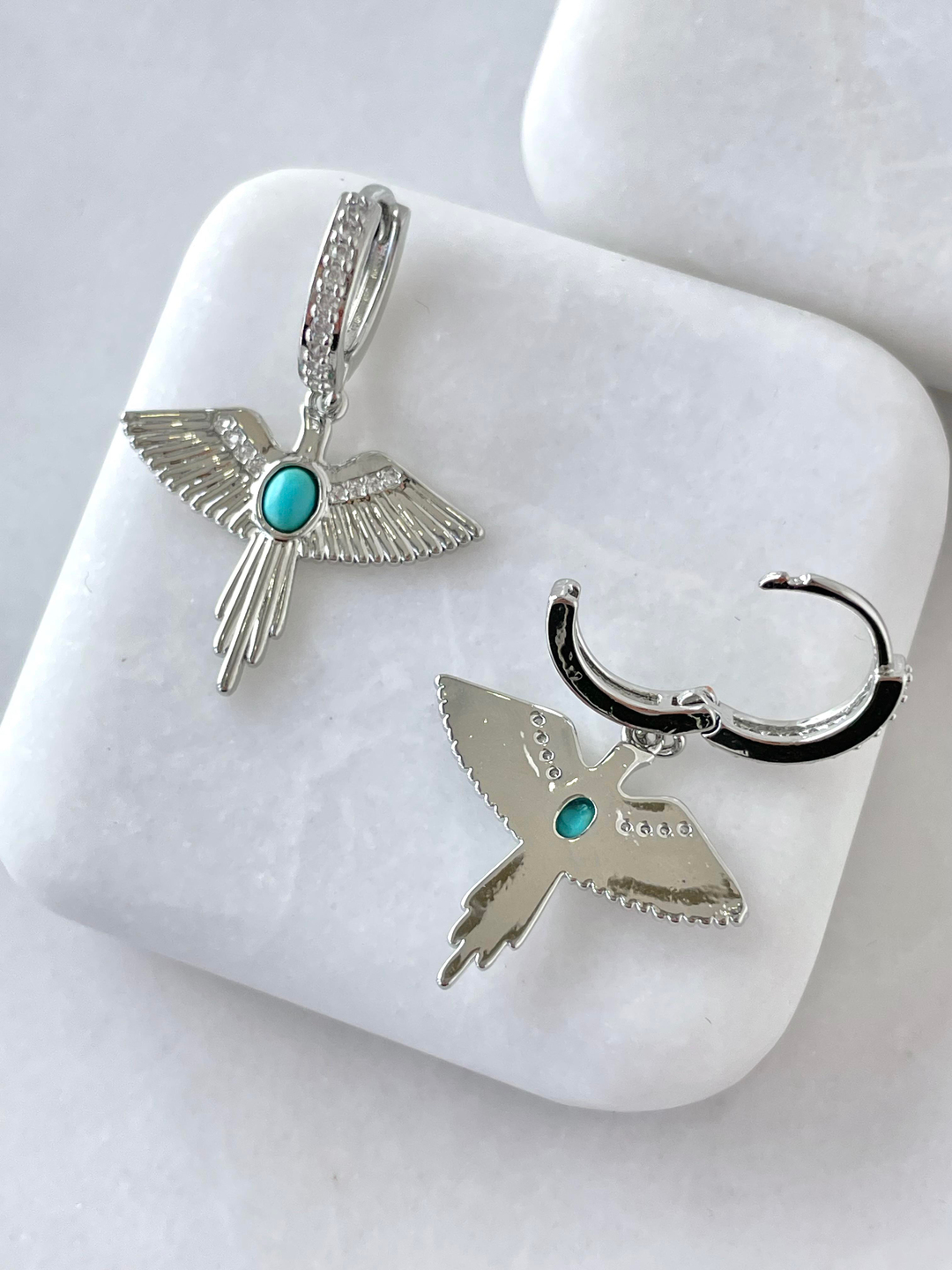 Altın Kaplama Mavi Taşlı Anka Kuşu Küpe Gümüş