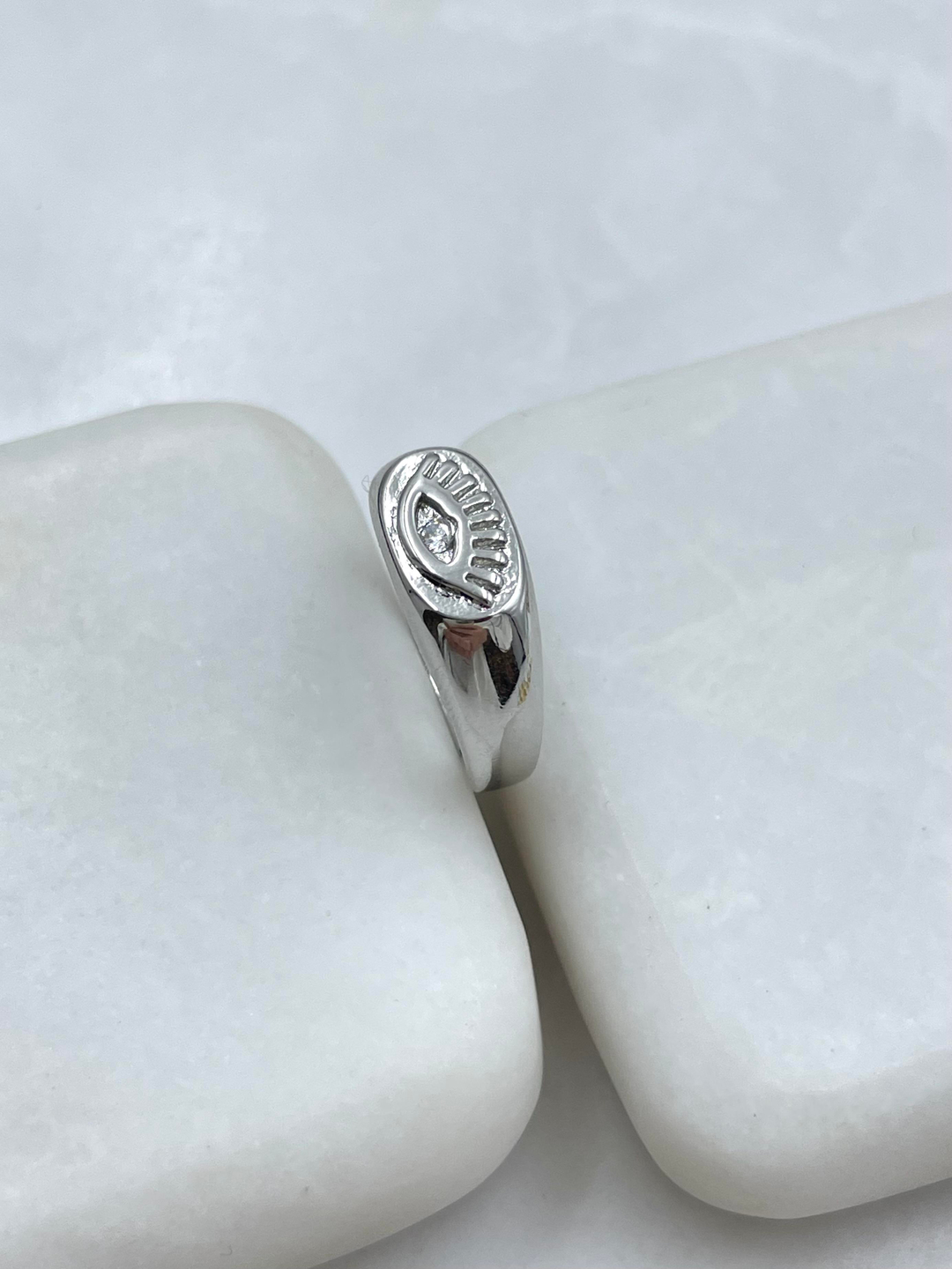 Altın Kaplama Göz Model Serçe Parmak Yüzüğü Gümüş