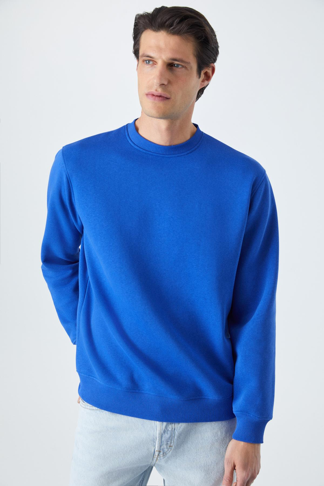 Adams Erkek Içi Polarlı Yumuşacık Organik Pamuklu Regular Fit Saks Mavi Sweatshirt