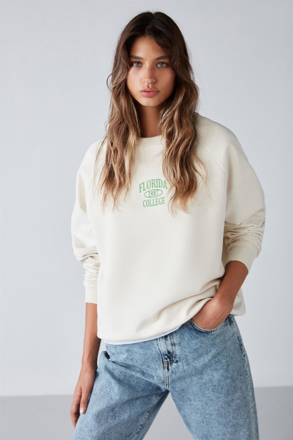 ADRIELLE Örme Relaxed Ekru  Sweatshirt