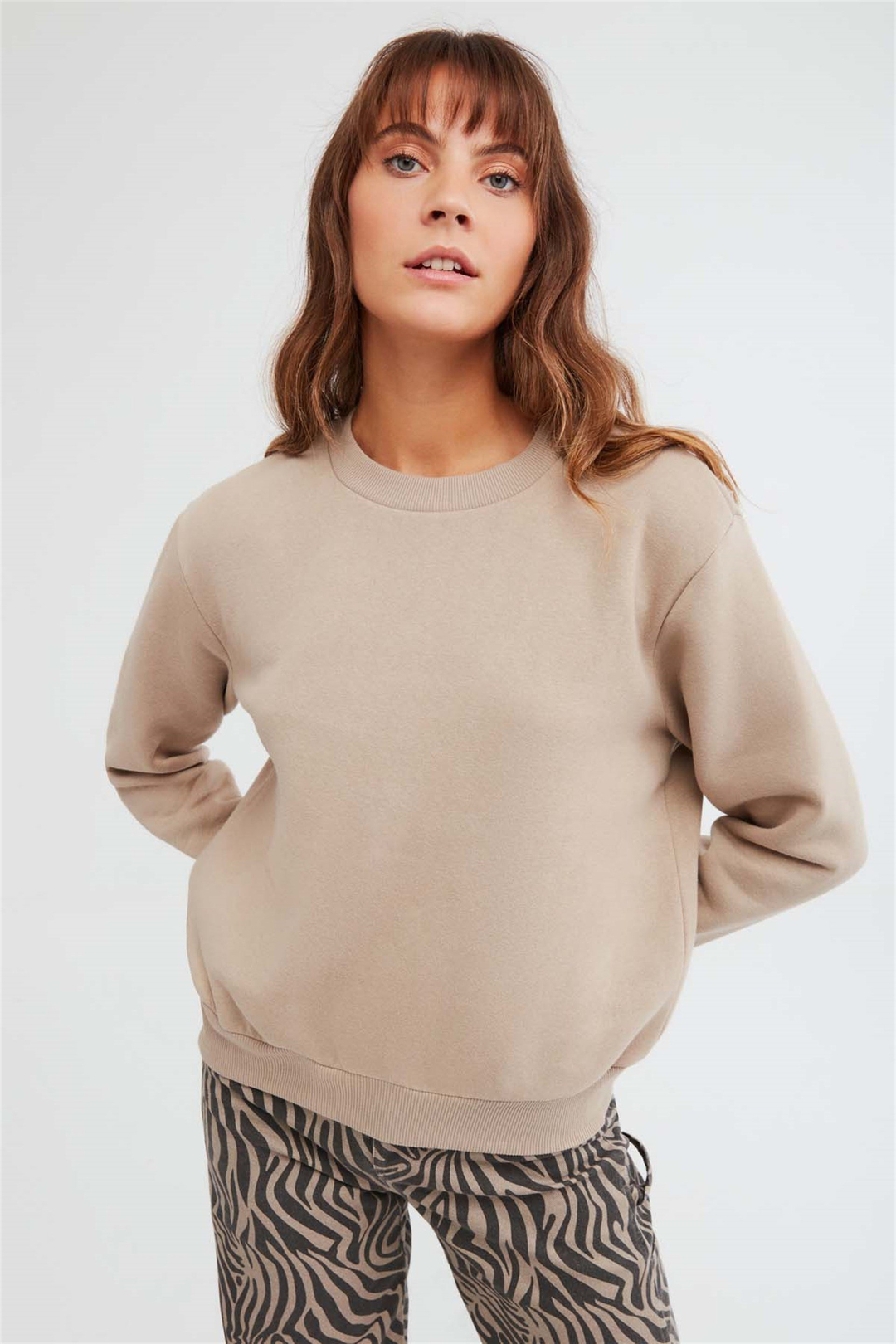ALFA Örme Oversize Bej  Sweatshirt