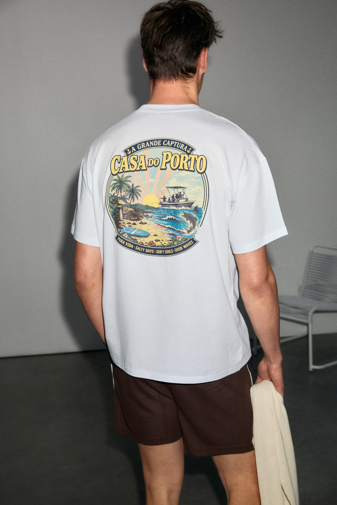 AMIDIO Erkek %100 Organik Pamuklu Baskı Detaylı Regular Fit Yuvarlak Yaka Beyaz T-Shirt