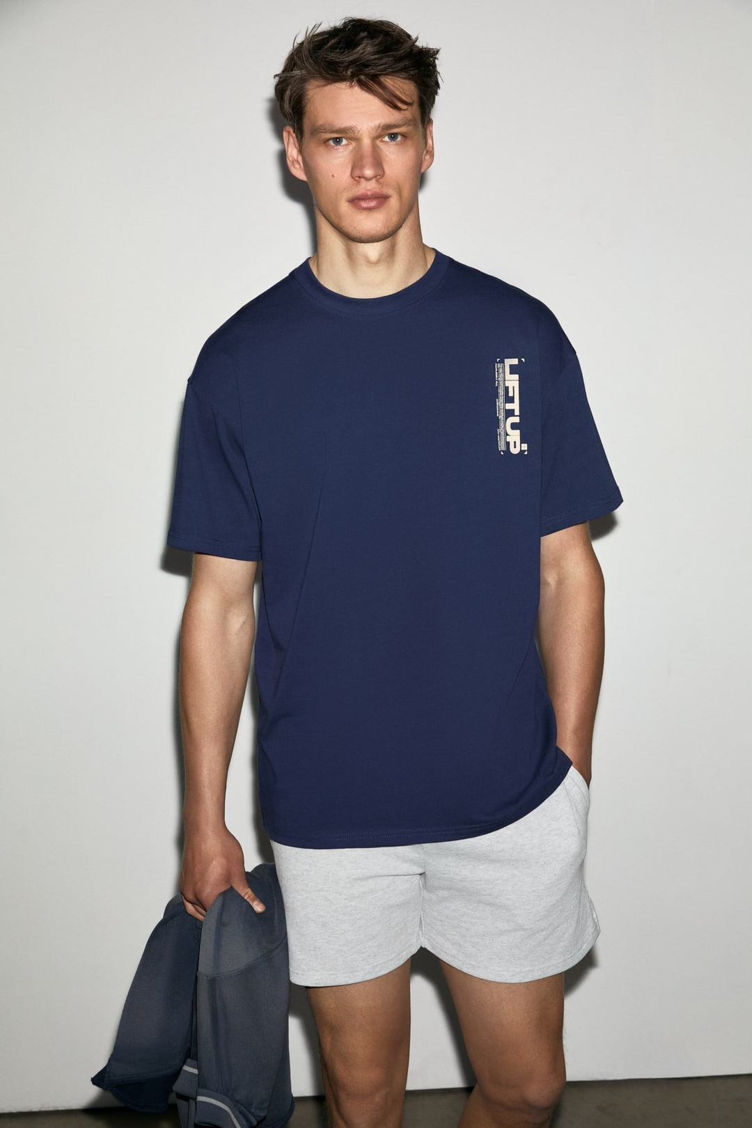 ANTONIO Erkek Baskı Detaylı %100 Organik Pamuk 3 İplik Örme Oversize Lacivert T-Shirt