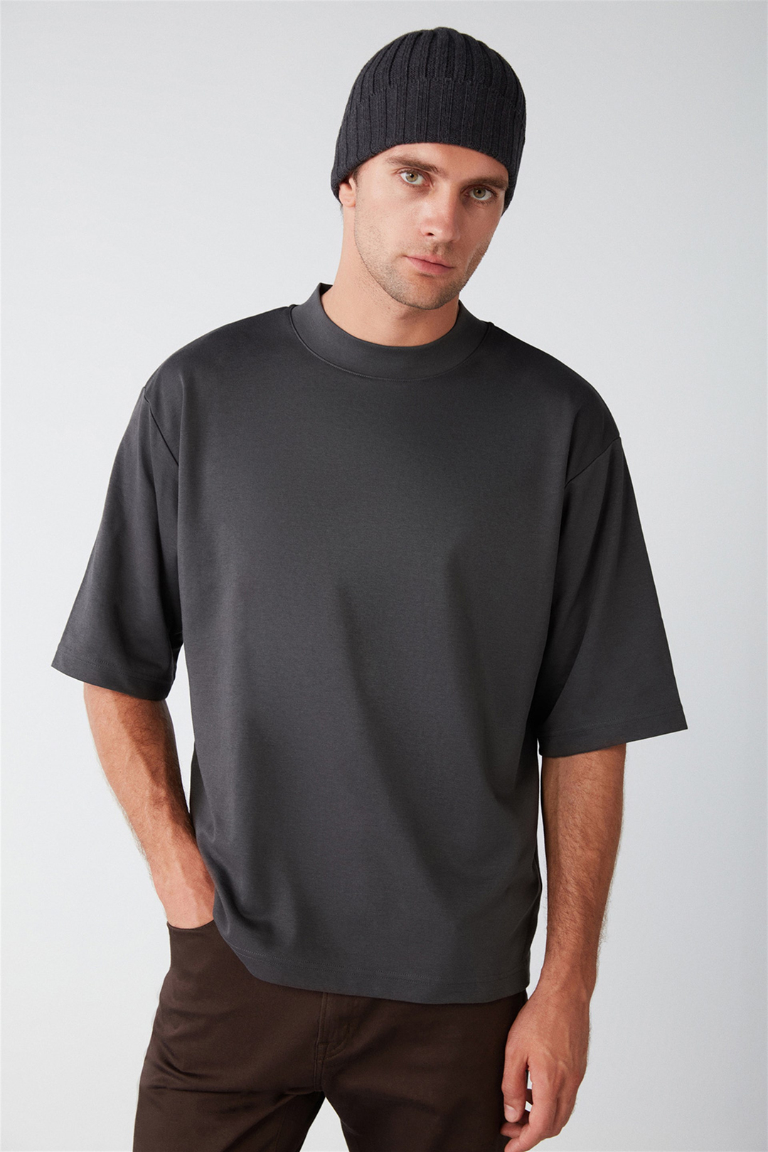 ASCOLI Örme Relaxed Antrasit  T-Shirt