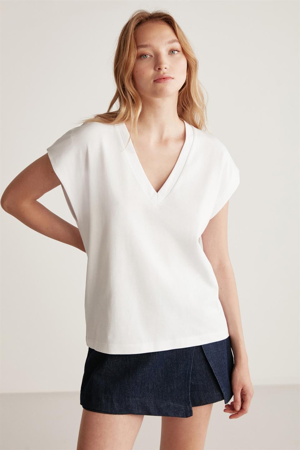 ASTRID Örme Relaxed Beyaz  T-Shirt