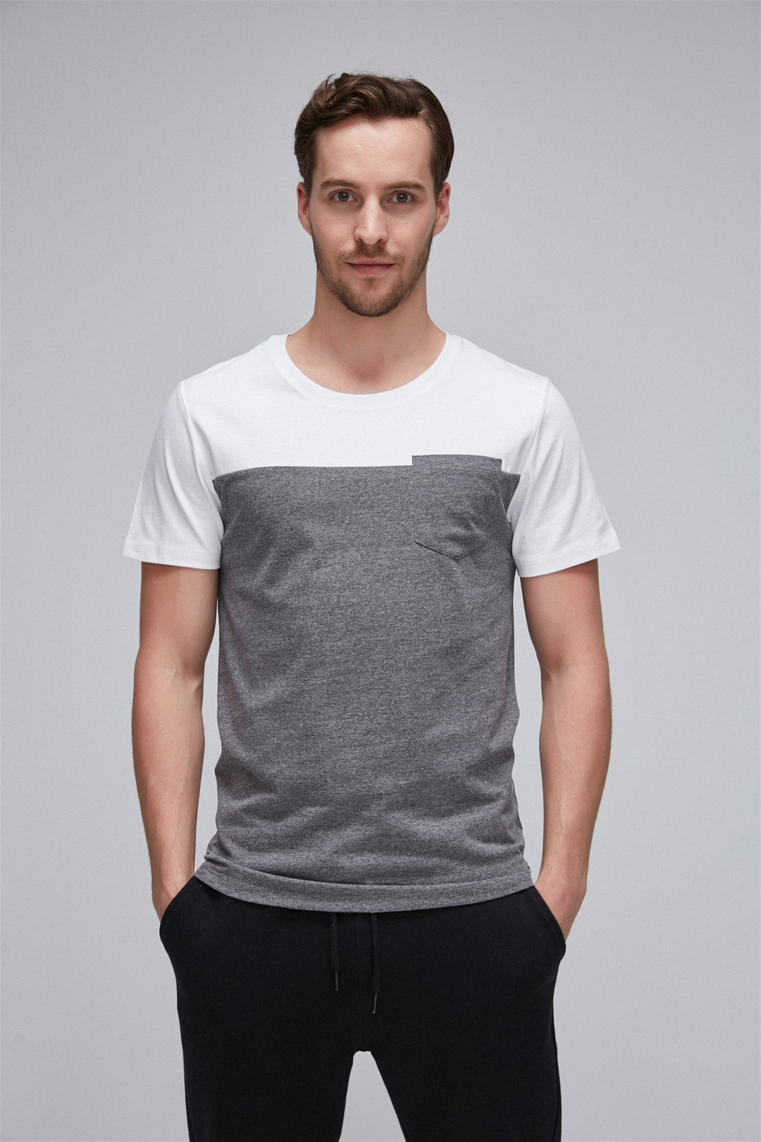 AYDEN Erkek Antrasit Renk Bloklu Yuvarlak Yaka Comfort Fit T-Shirt