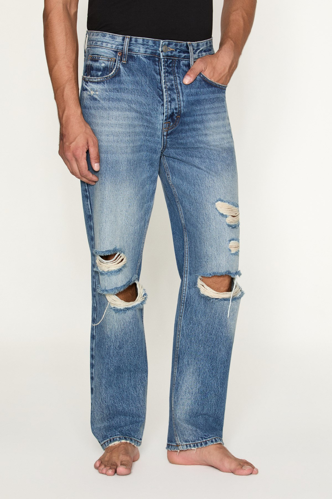 BECKETT Erkek Straight Fit Yırtık Detaylı Jean Mavi Pantolon