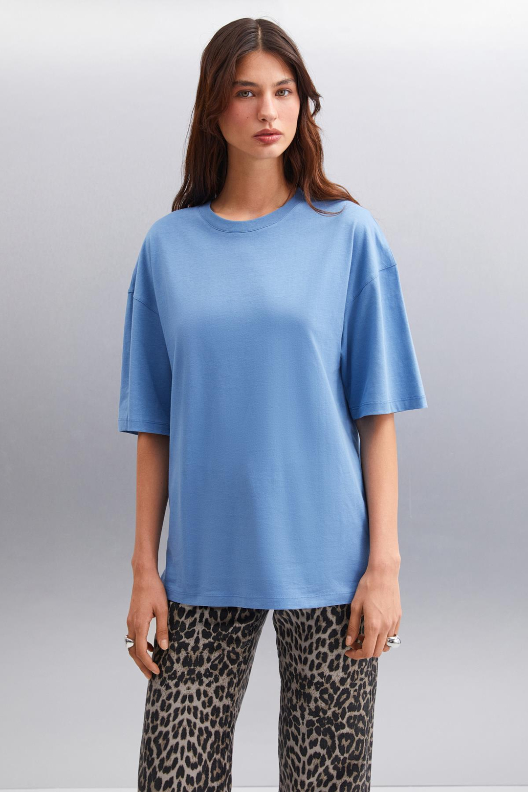 BETSY Basic Relaxed Mavi Tekli T-Shirt