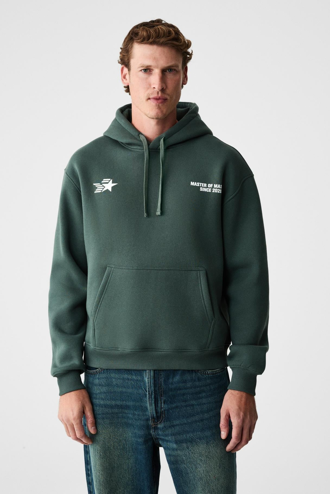 BLAISE Erkek Önü Ve Sırtı Baskılı Kapüşonlu Kordonlu Kanguru Cepli Regular Fit Yeşil Sweatshirt