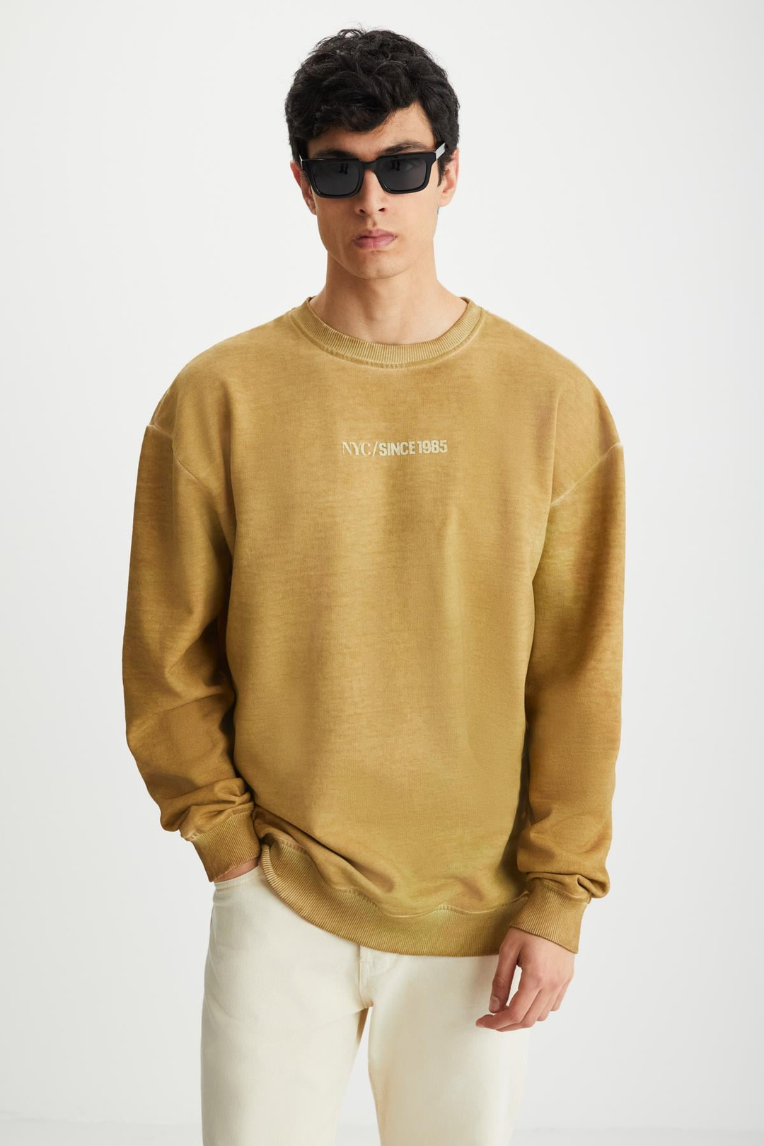 BLANDON Basic Oversize Bej Tekli Sweatshirt