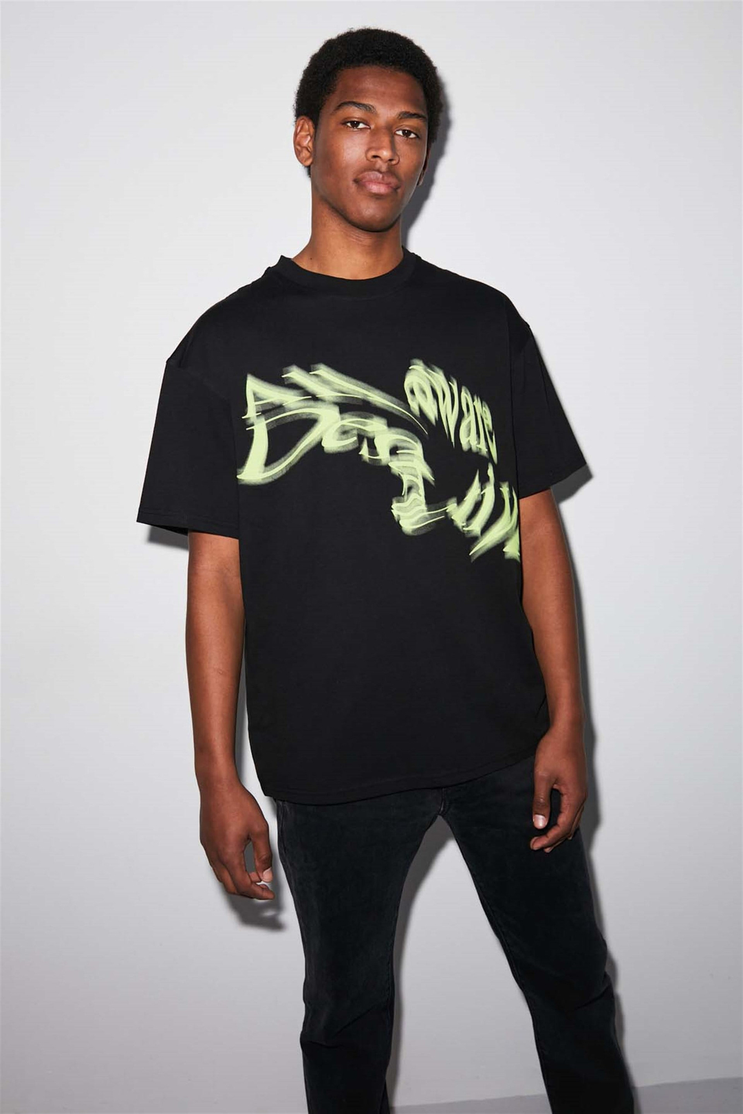 BLURRED Örme Oversize Siyah  T-Shirt