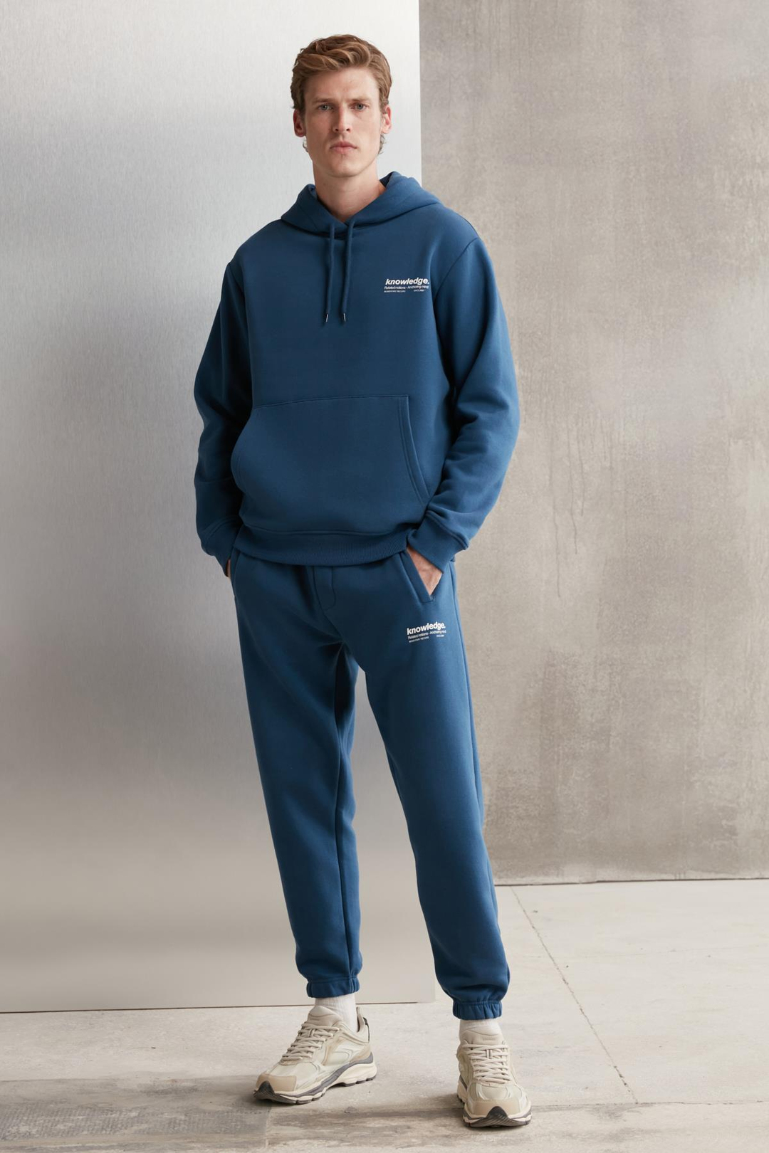 BRYANER Erkek Yumuşacık İçi Polarlı Baskılı Regular Kordonlu Mavi Sweatshirt