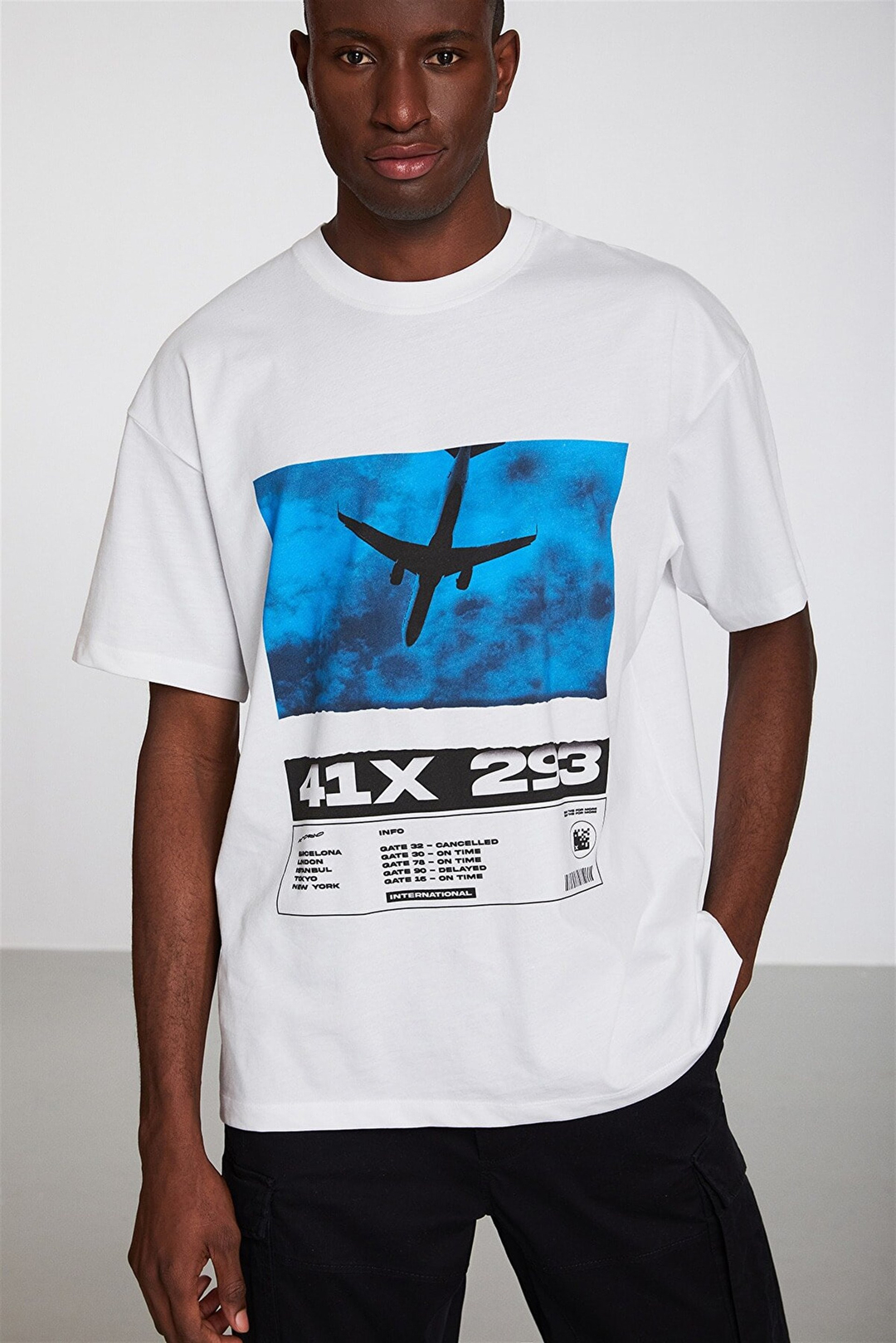 BRYANT Erkek Mavi Baskılı Yuvarlak Yaka Oversize T-Shirt