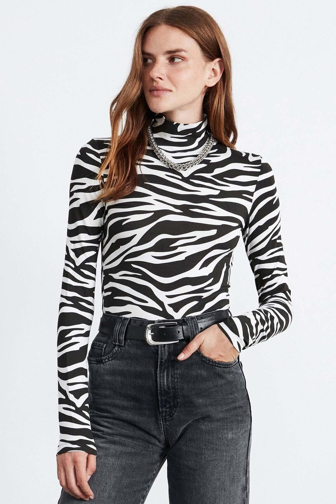 CAMILLA  Slim Siyah - Zebra Tekli Bluz
