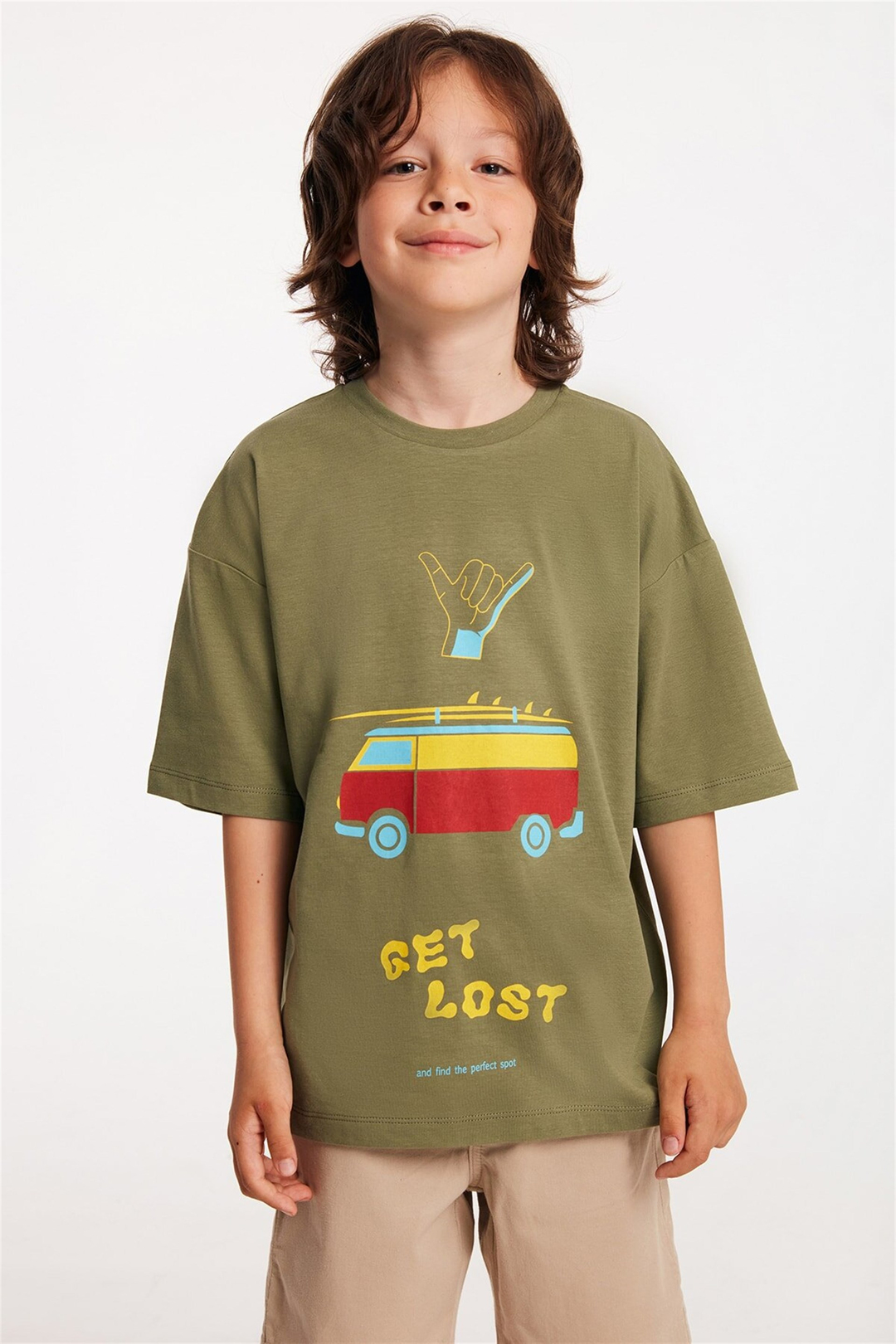 CAMPER Çocuk Haki Baskılı Yuvarlak Yaka Comfort Fit T-Shirt