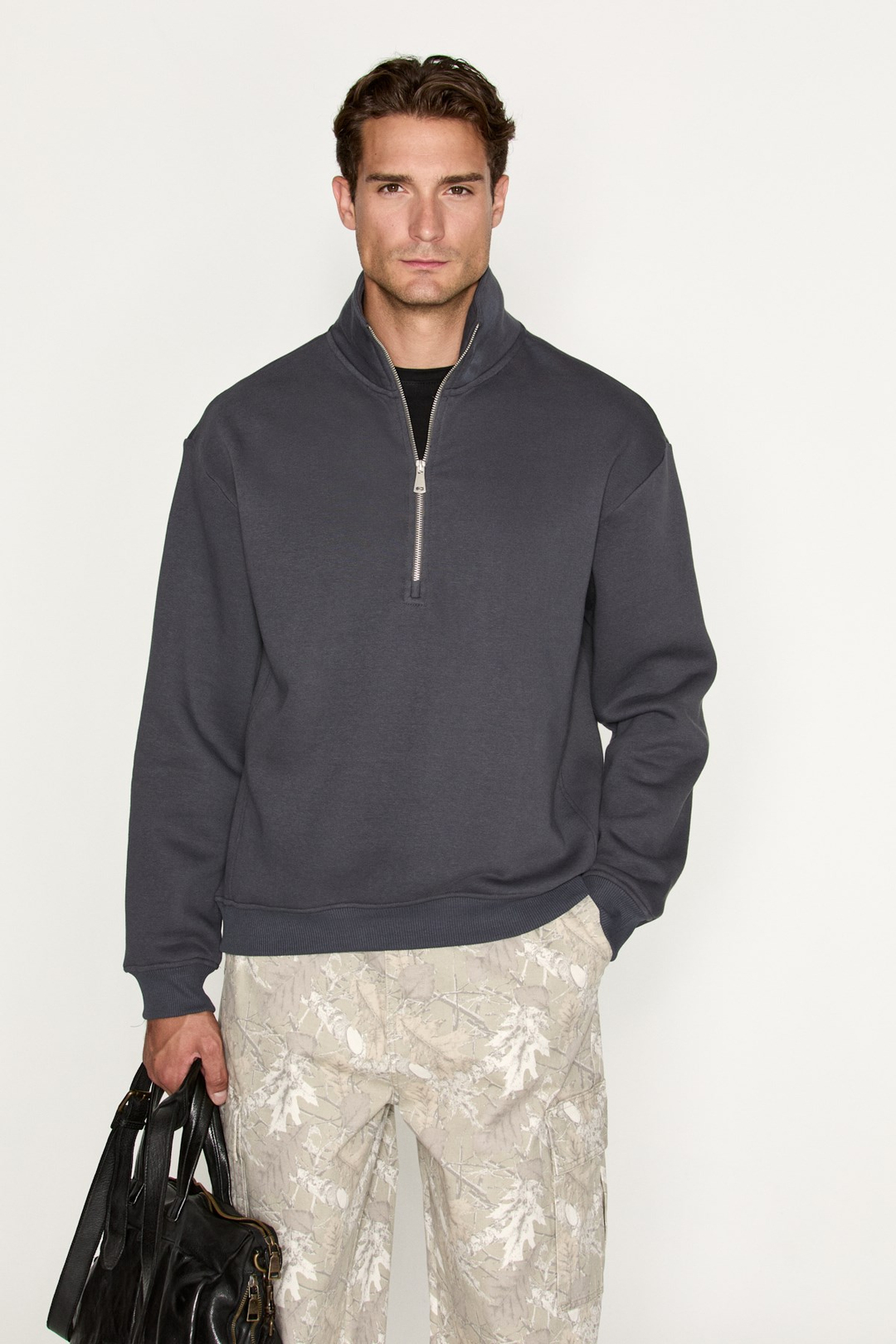 CEREMINO Erkek Yarım Fermuarlı Gri Sweatshirt