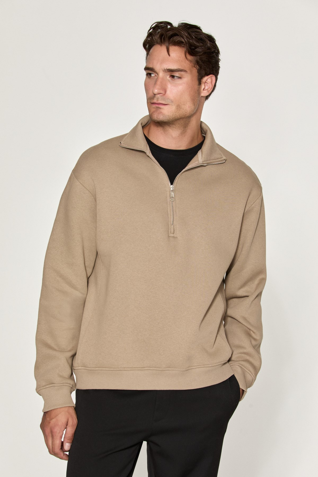 CEREMINO Erkek Yarım Fermuarlı Vizon - Bej Sweatshirt