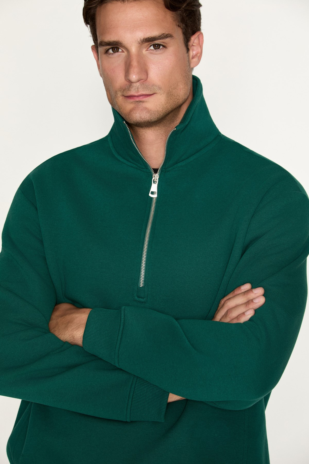 CEREMINO Erkek Yarım Fermuarlı Yeşil Sweatshirt