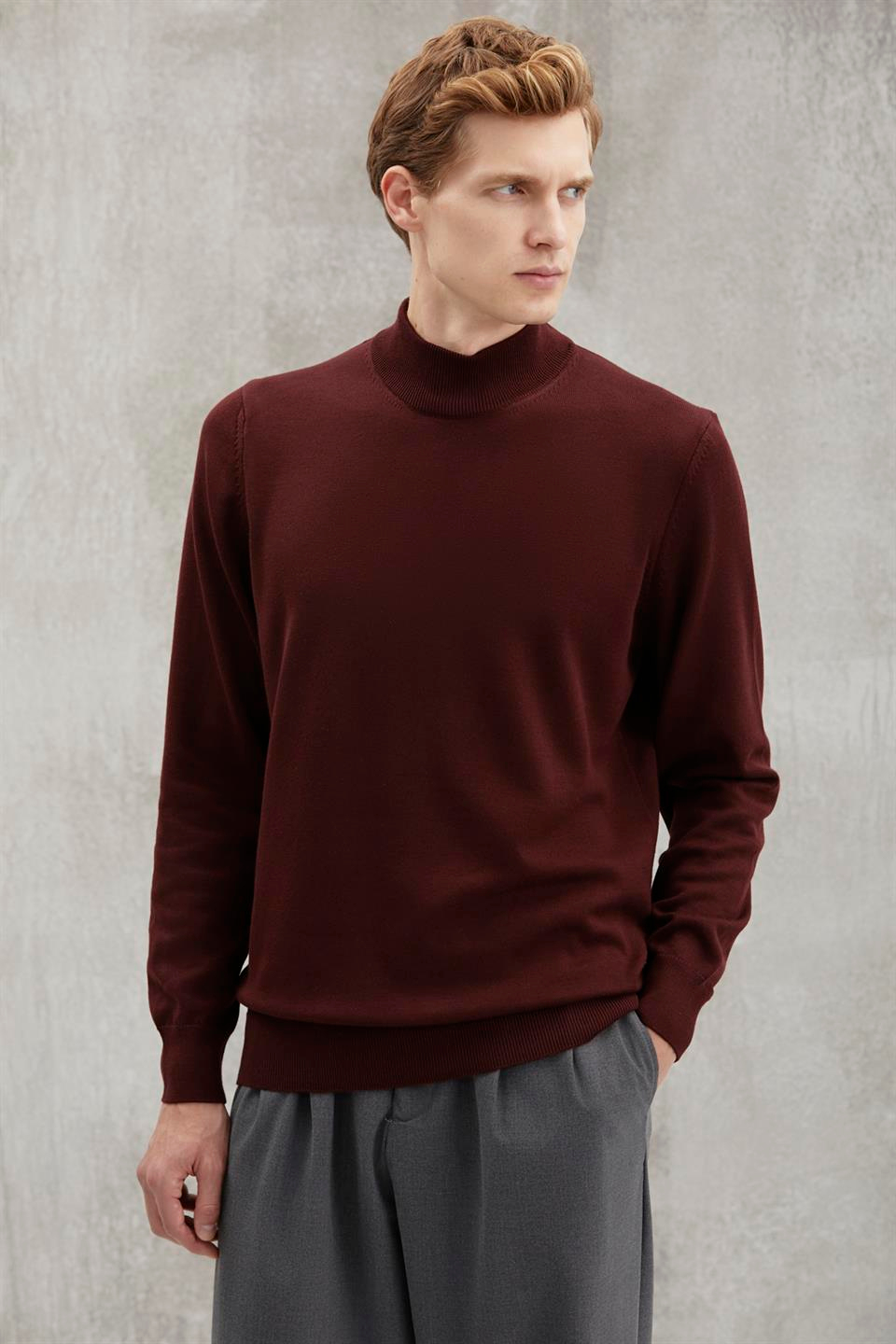 CESARE Basic Regular Bordo Tekli Kazak