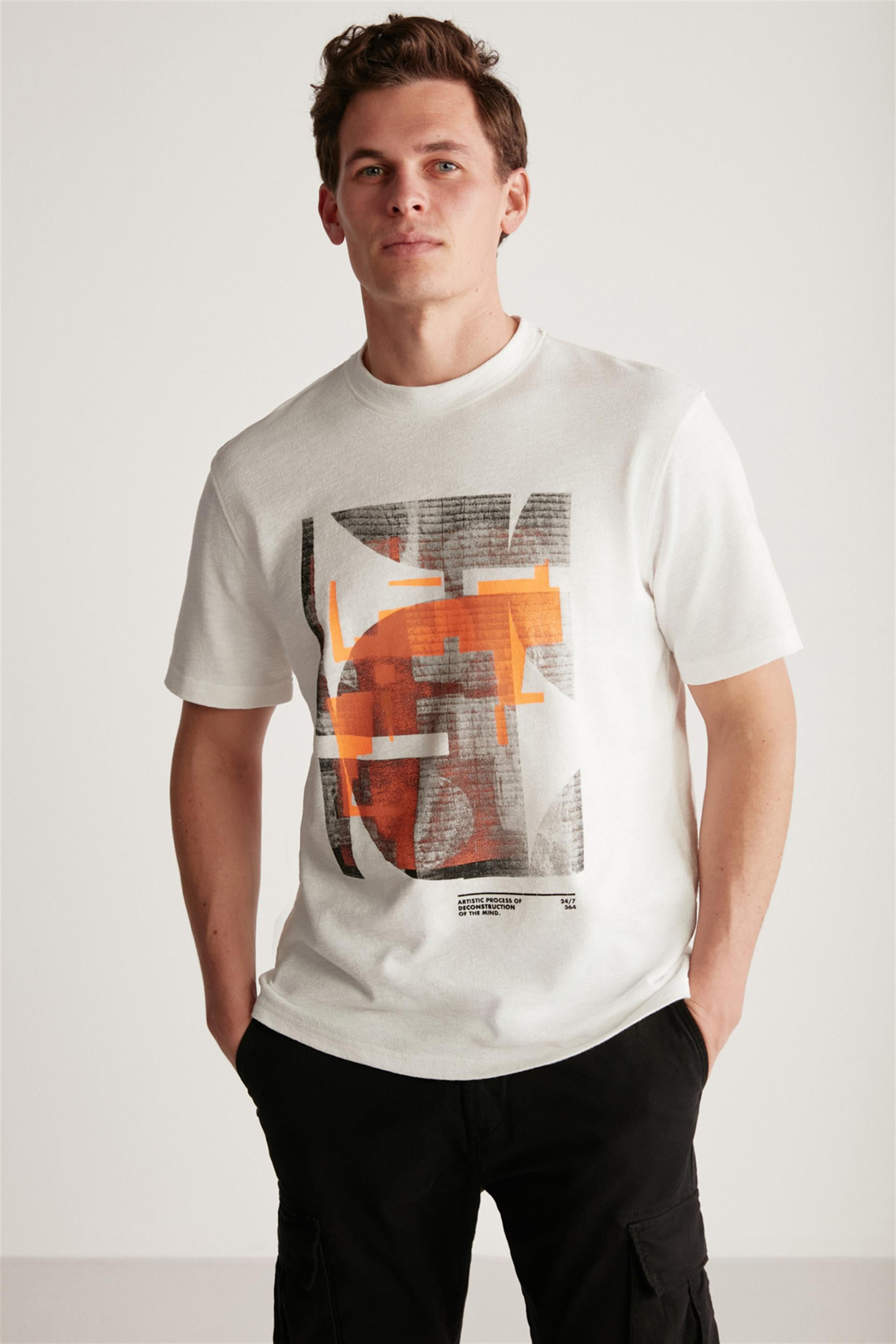 CHARLIE Örme Regular Ekru Tekli T-Shirt