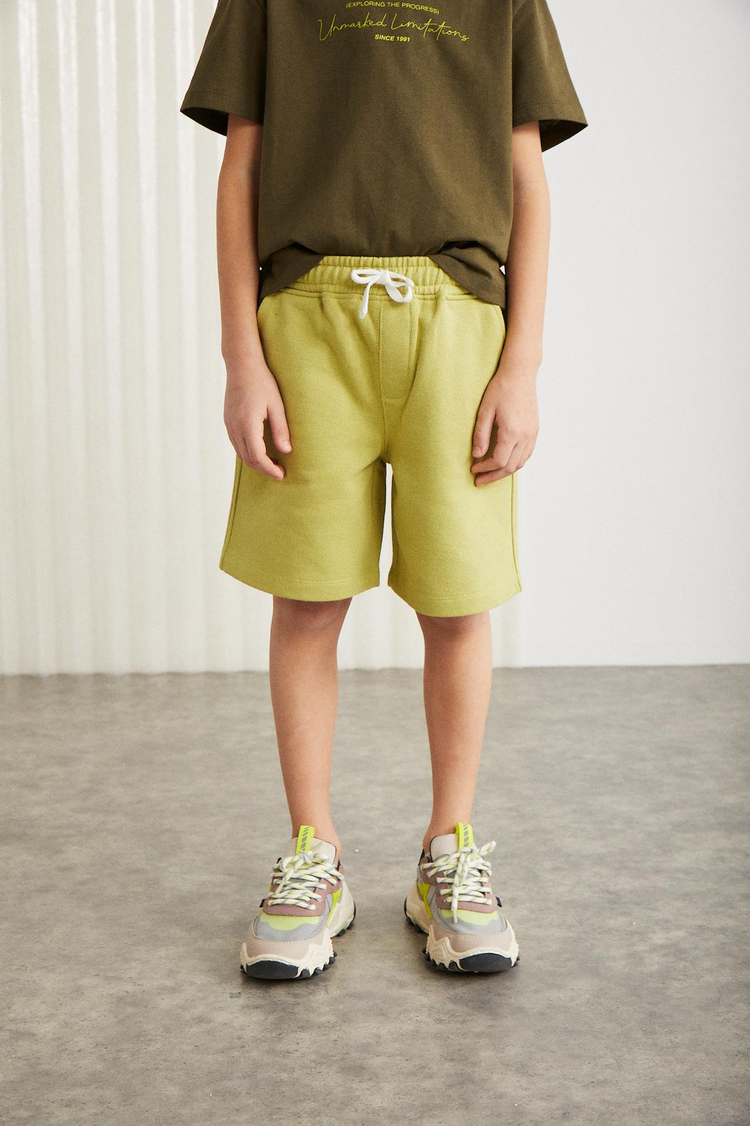 CLIFFORDGRM24009 Pamuklu Kordonlu Beli Lastikli 2'li Fıstık yeşili - Siyah Şort