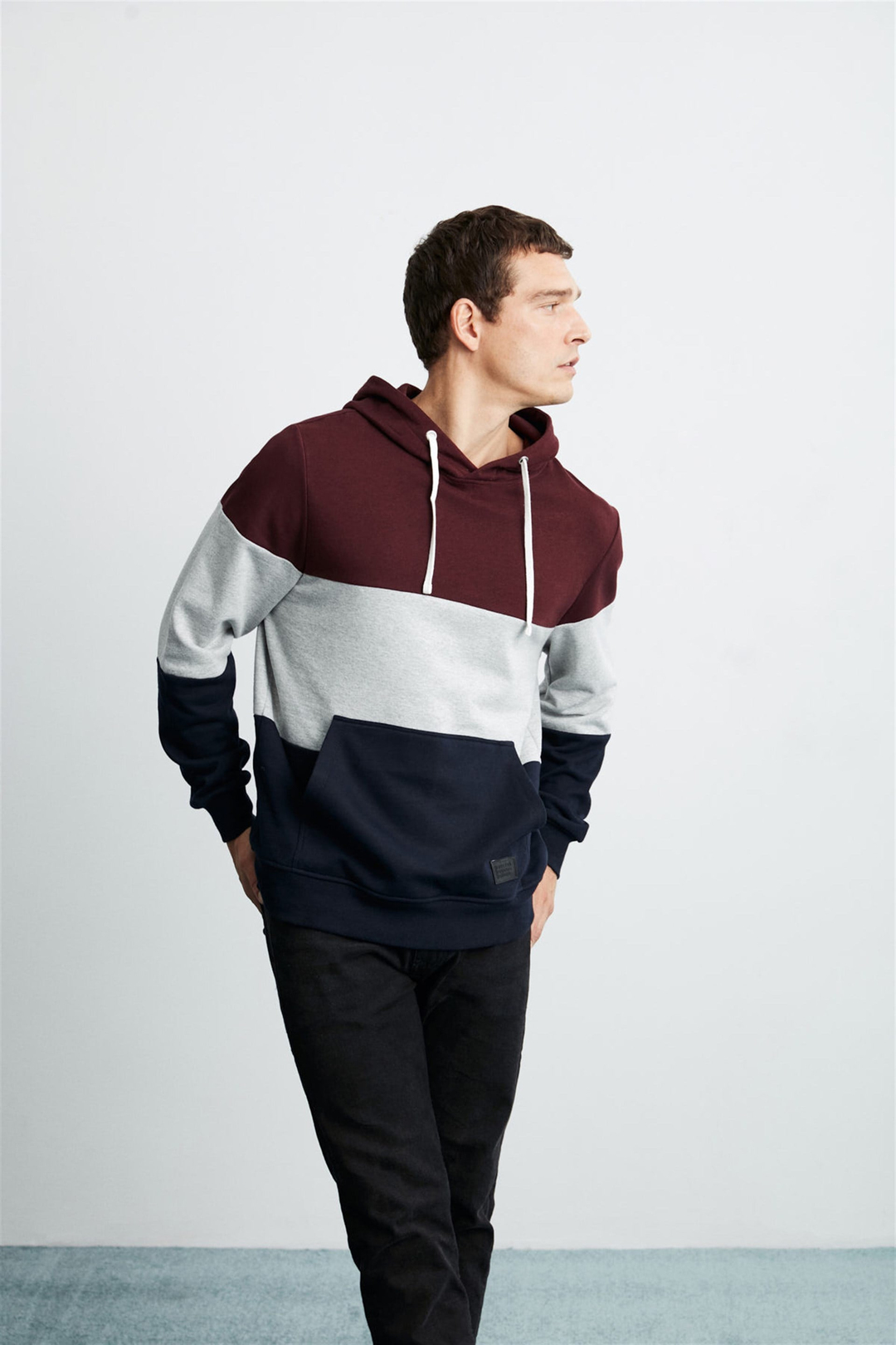 CLYDE Erkek Bordo Renk Bloklu Kapüşonlu Comfort Fit Sweatshirt