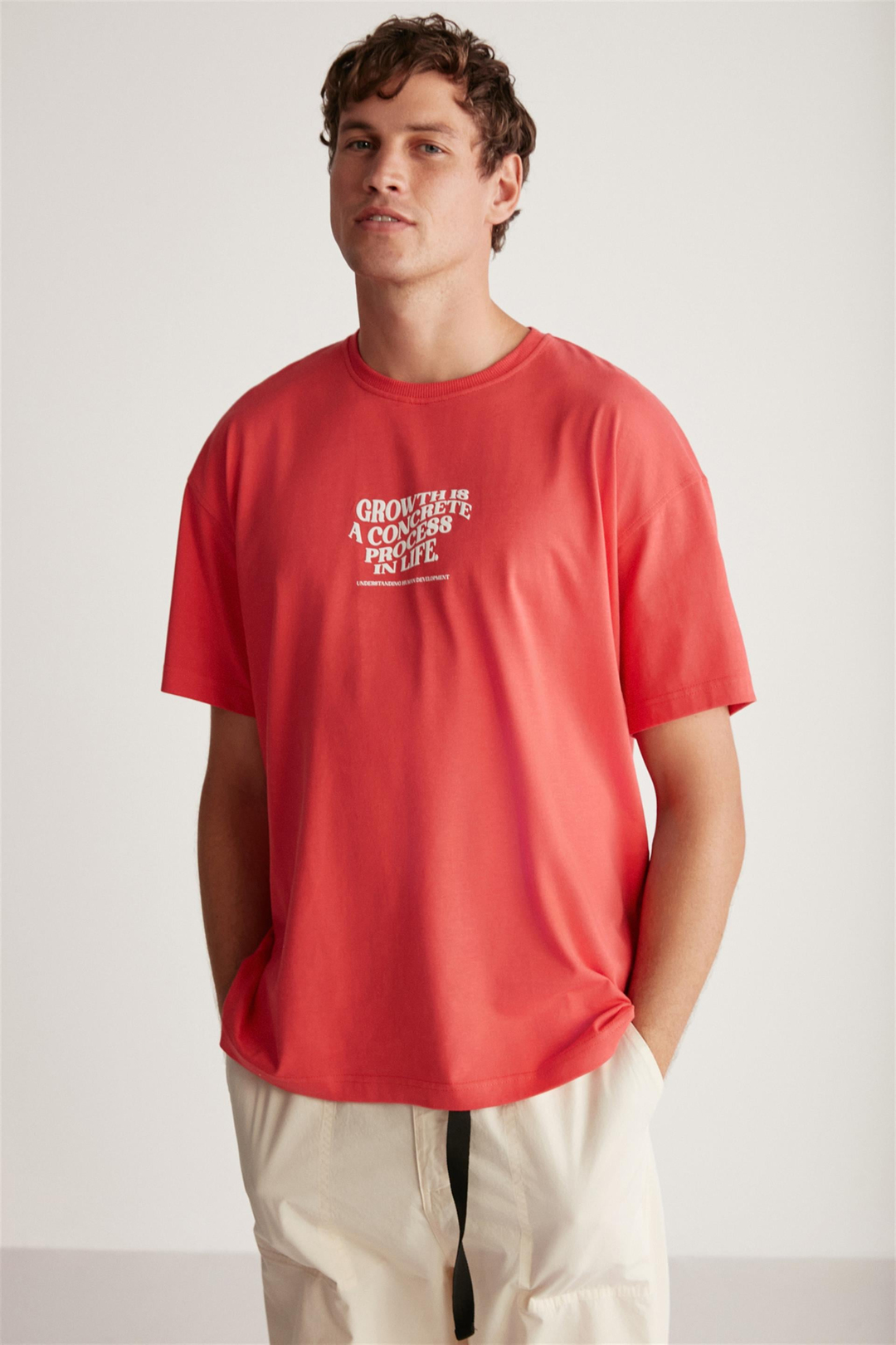 DAMIEN Örme Oversize Kırmızı Tekli T-Shirt