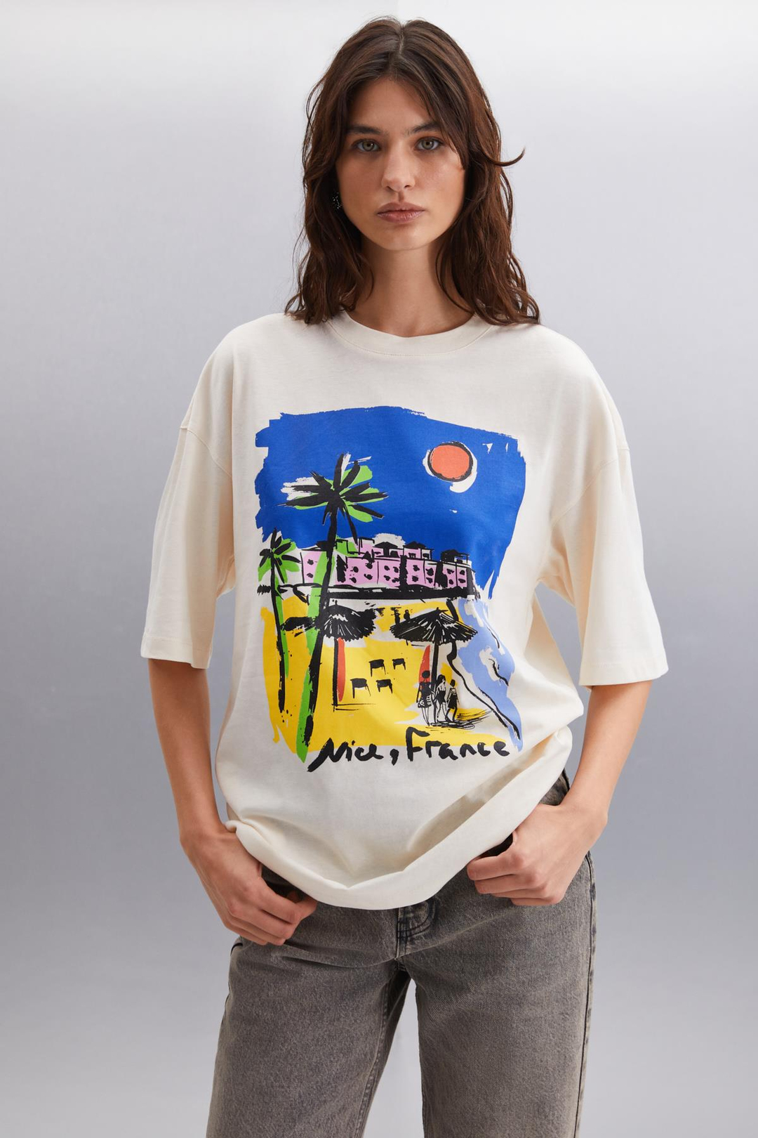 DARINKA Kadın 100% Pamuk Baskılı Vanilya T-Shirt