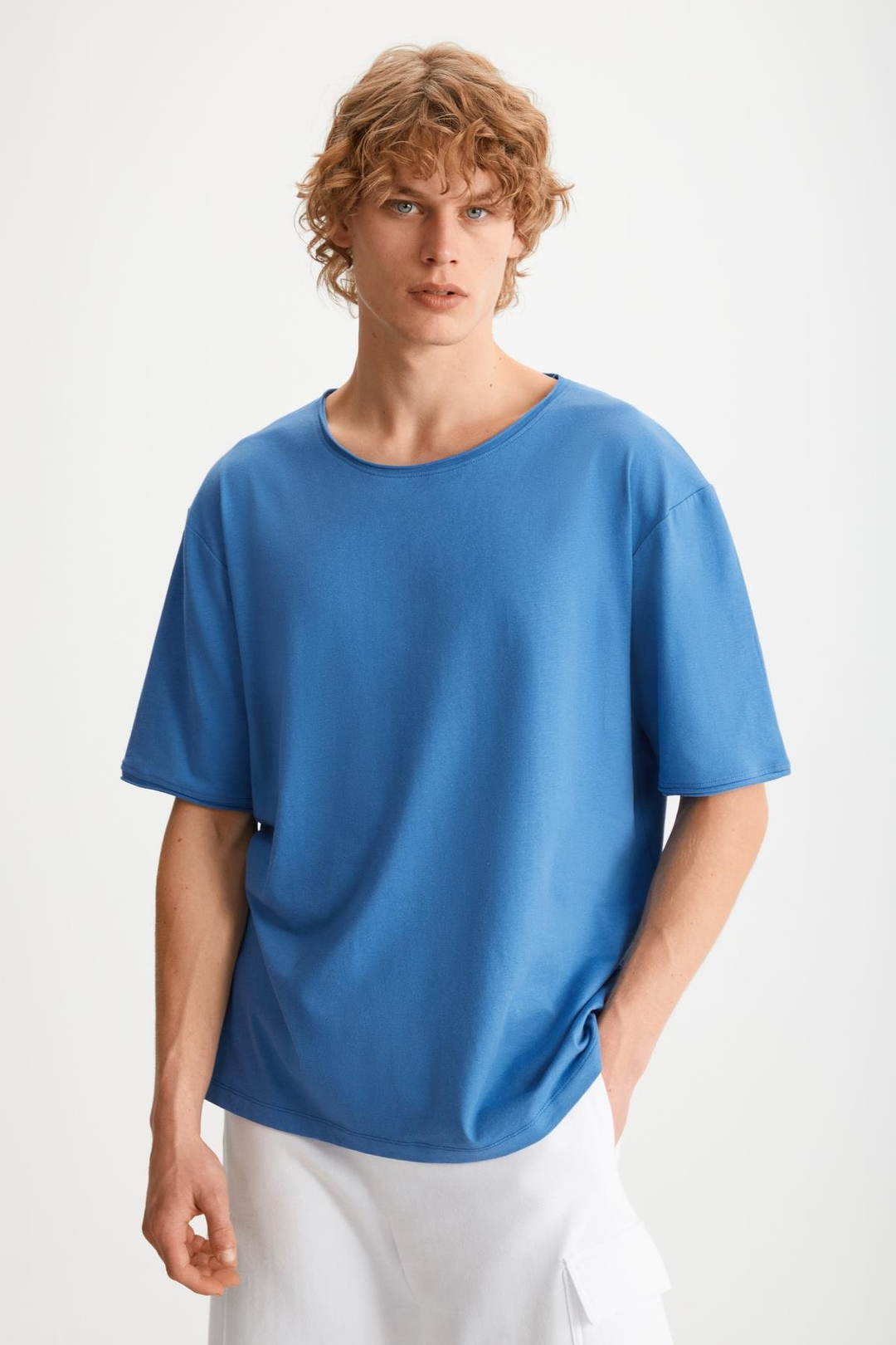 DAVINSONO  Relaxed Mavi Tekli T-Shirt