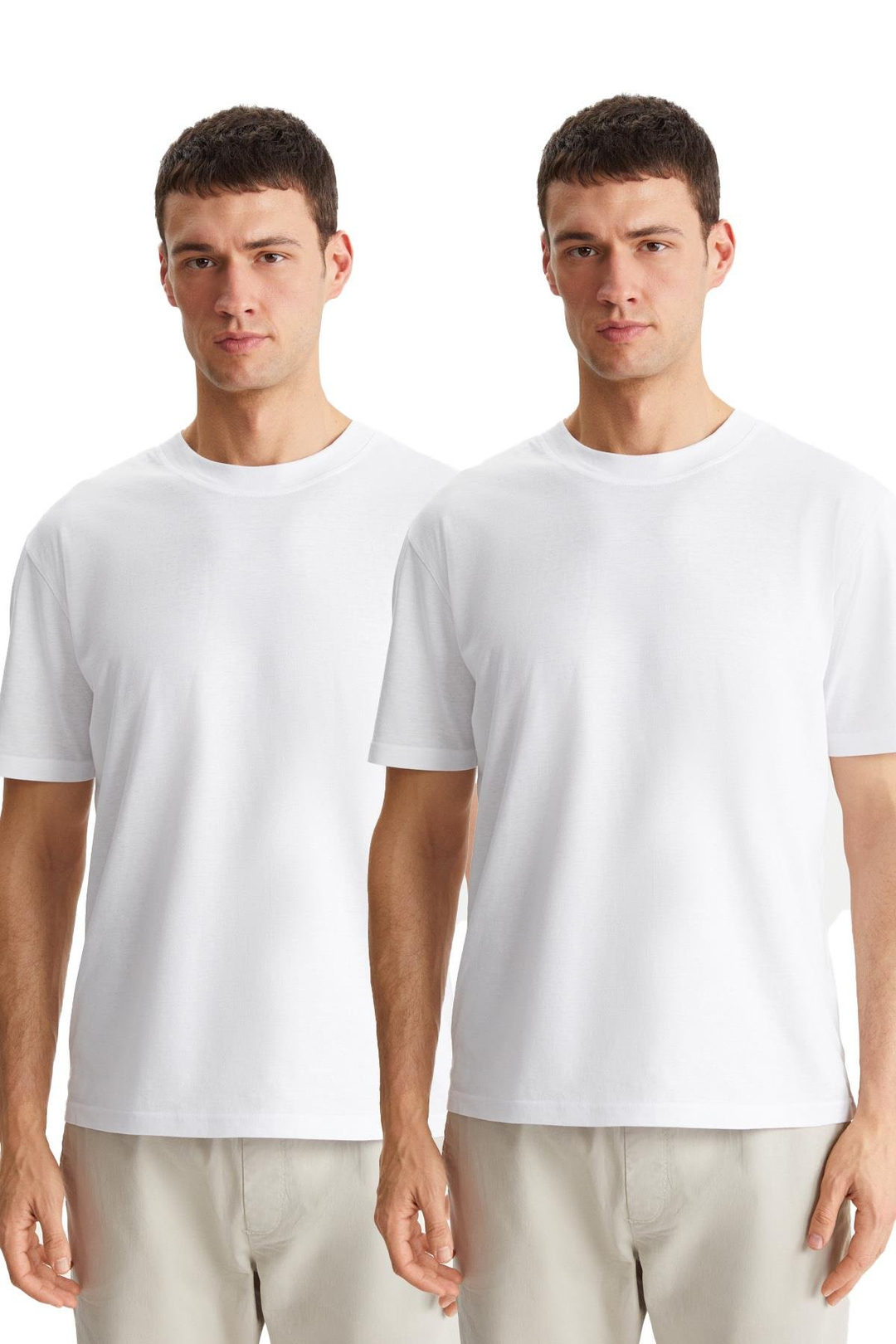 DAXTON Erkek %100 Pamuk 2'li Paket Kısa Kollu Regular Fit Baskılı Beyaz T-Shirt