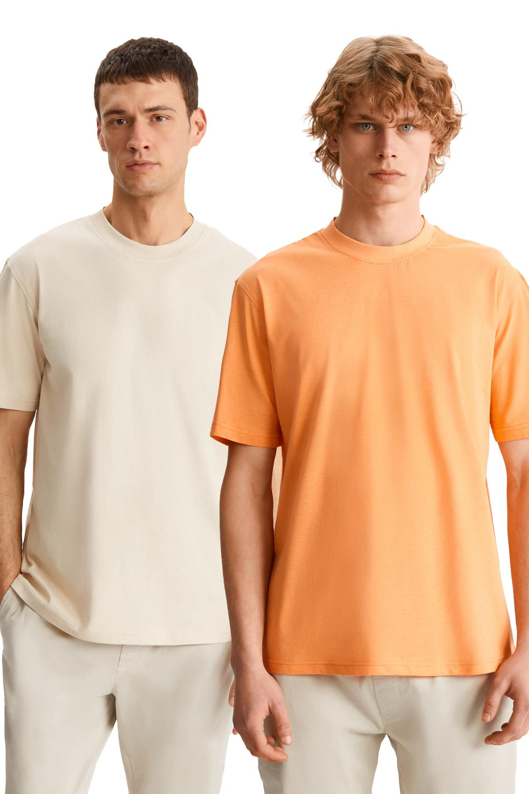 DAXTON Erkek %100 Pamuk 2'li Paket Kısa Kollu Regular Fit Baskılı Trncu-Bej T-Shirt
