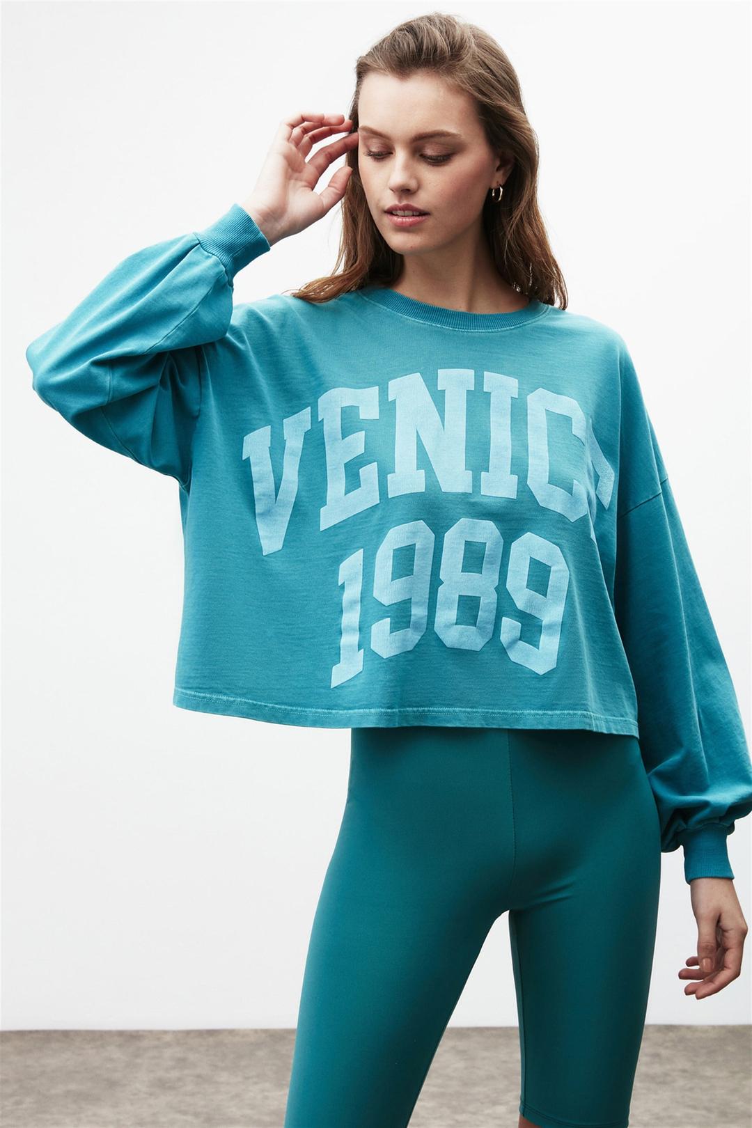 DEBORAH Kadın Mint Yeşili Baskılı Yuvarlak Yaka Oversıze T-Shirt