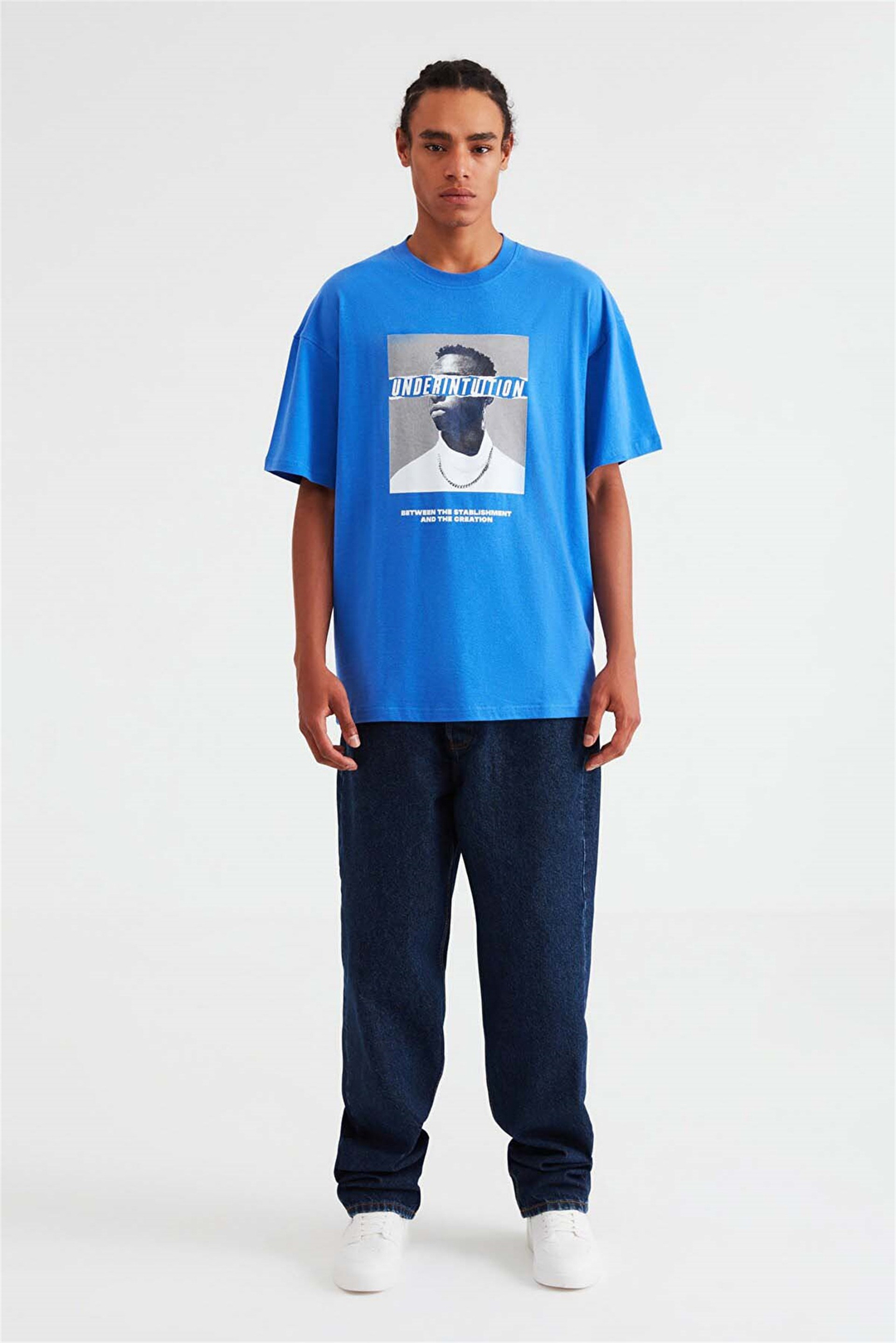 DECK Örme Oversize Saks Mavi  T-Shirt