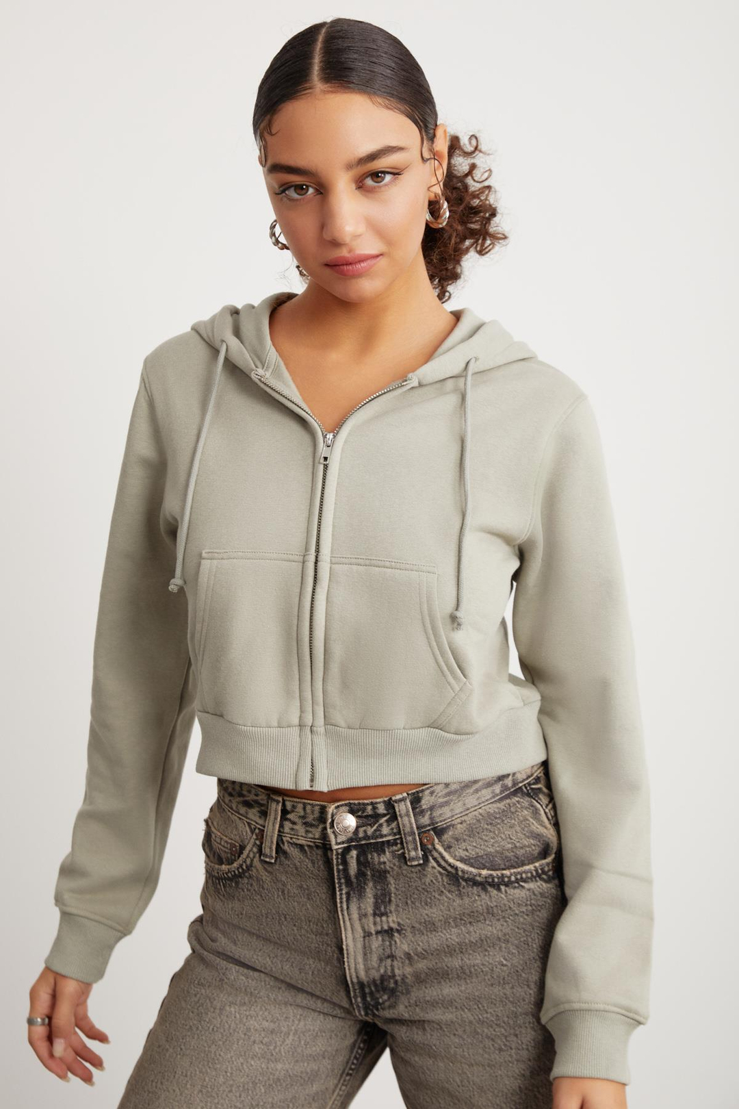 DELIA Crop Relaxed Çağla Yeşili Tekli Sweatshirt
