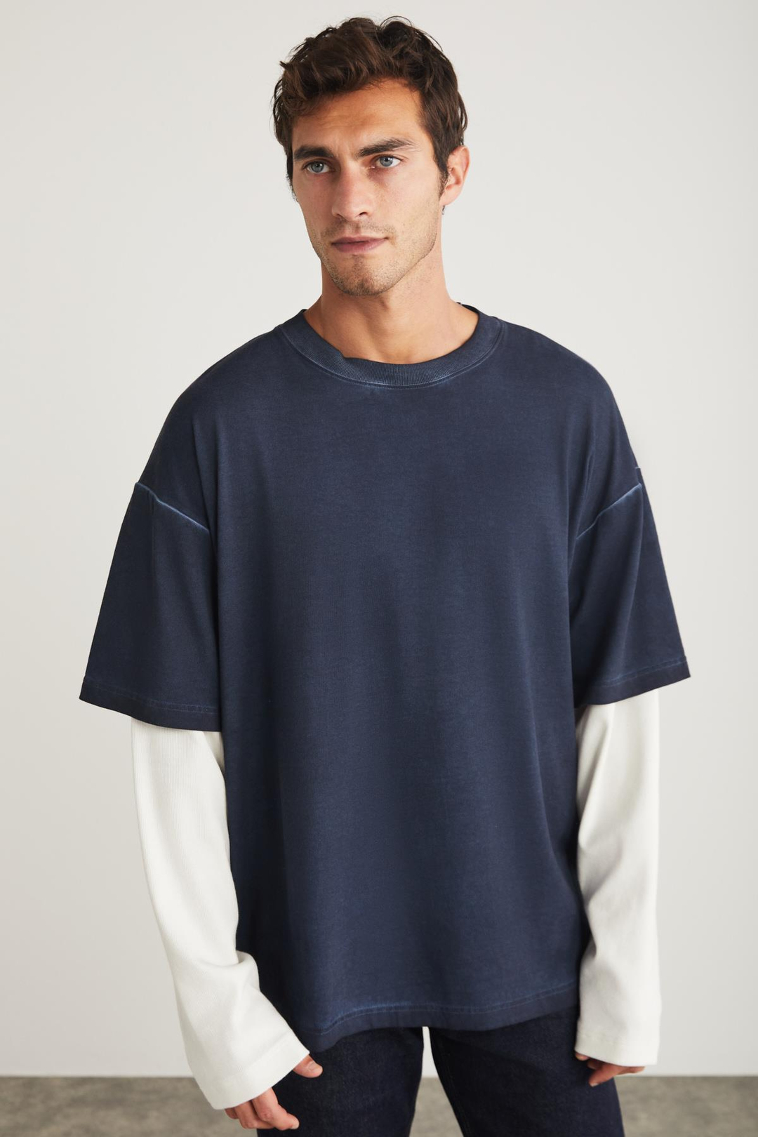 DENY Basic Oversize Lacivert Tekli T-Shirt