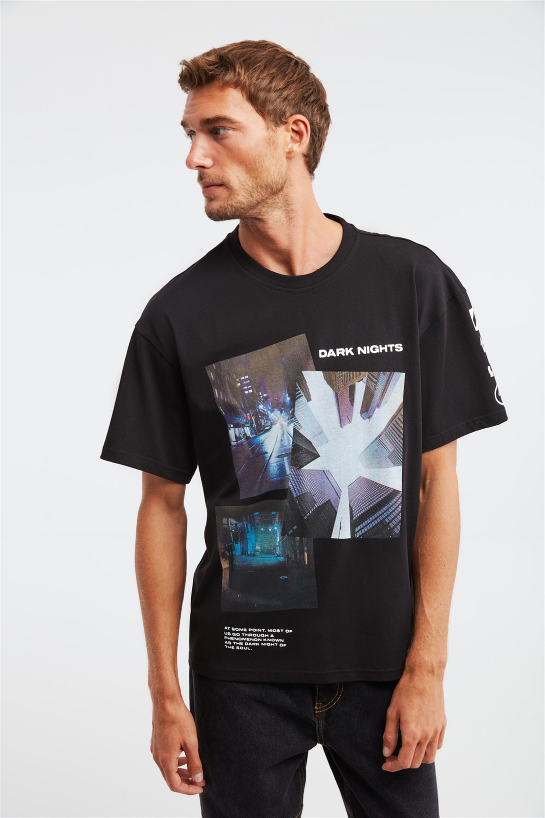 DEVO Erkek Siyah Baskılı Yuvarlak Yaka Oversize T-Shirt