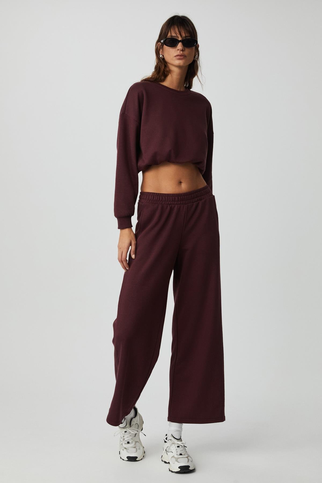 DEWANNA Kadın Uzun Kollu Crop Bordo Eşofman Takımı