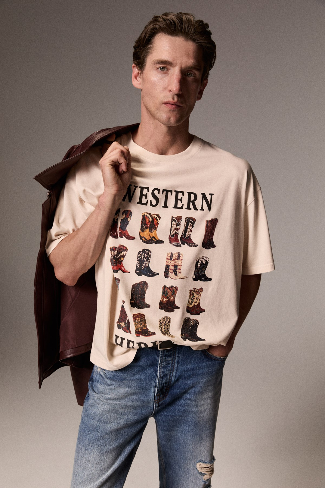 DRAVEN Erkek Organik Pamuklu Baskılı Ekru T-Shirt