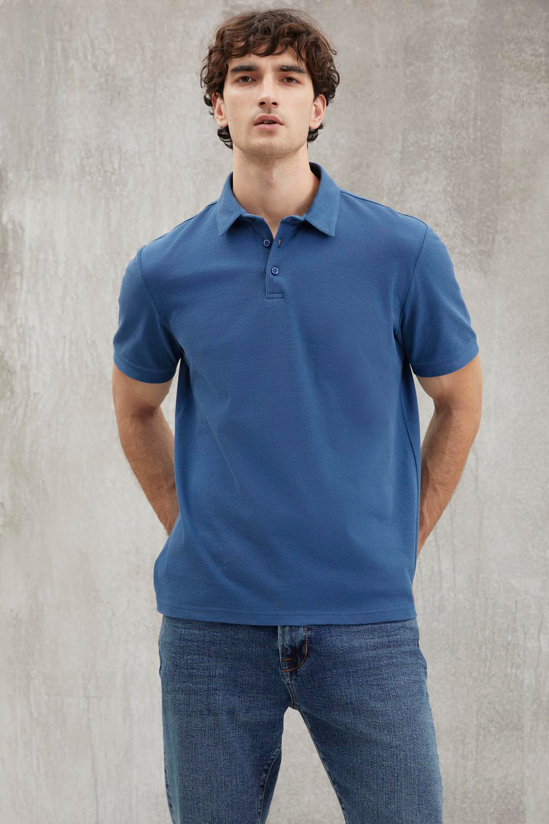 EDDIE  Relaxed İndigo Tekli Polo Yaka T-shirt