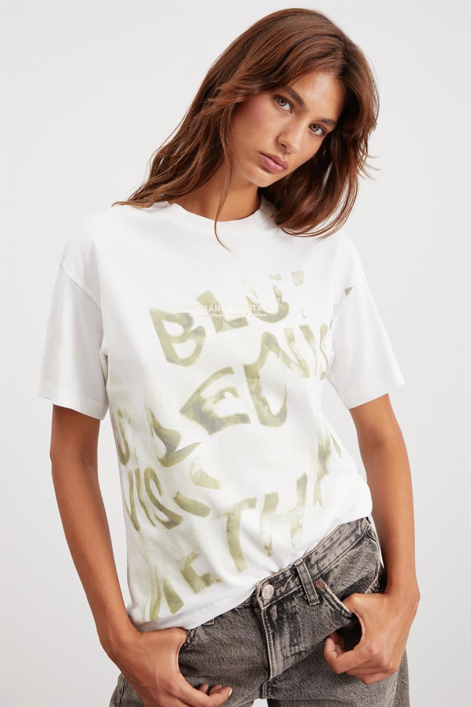 EDYTH Örme Relaxed Beyaz  T-Shirt