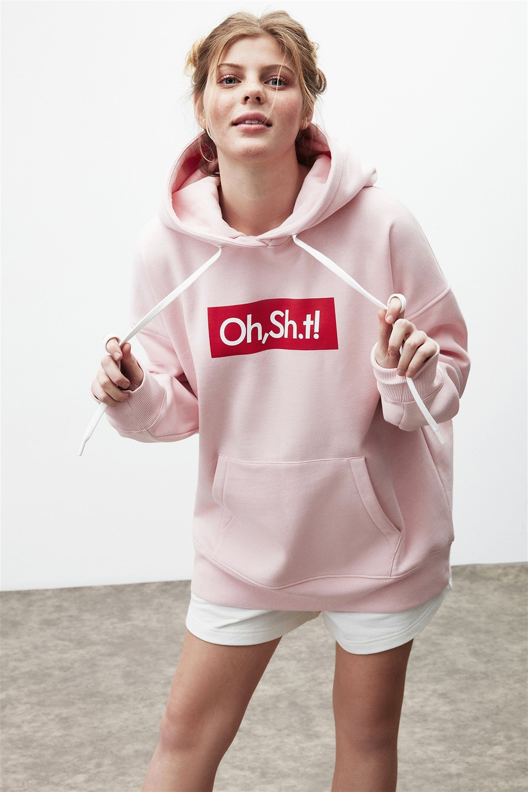 ERIKA Kadın Pembe Baskılı Kapüşonlu Comfort Fit Sweatshirt