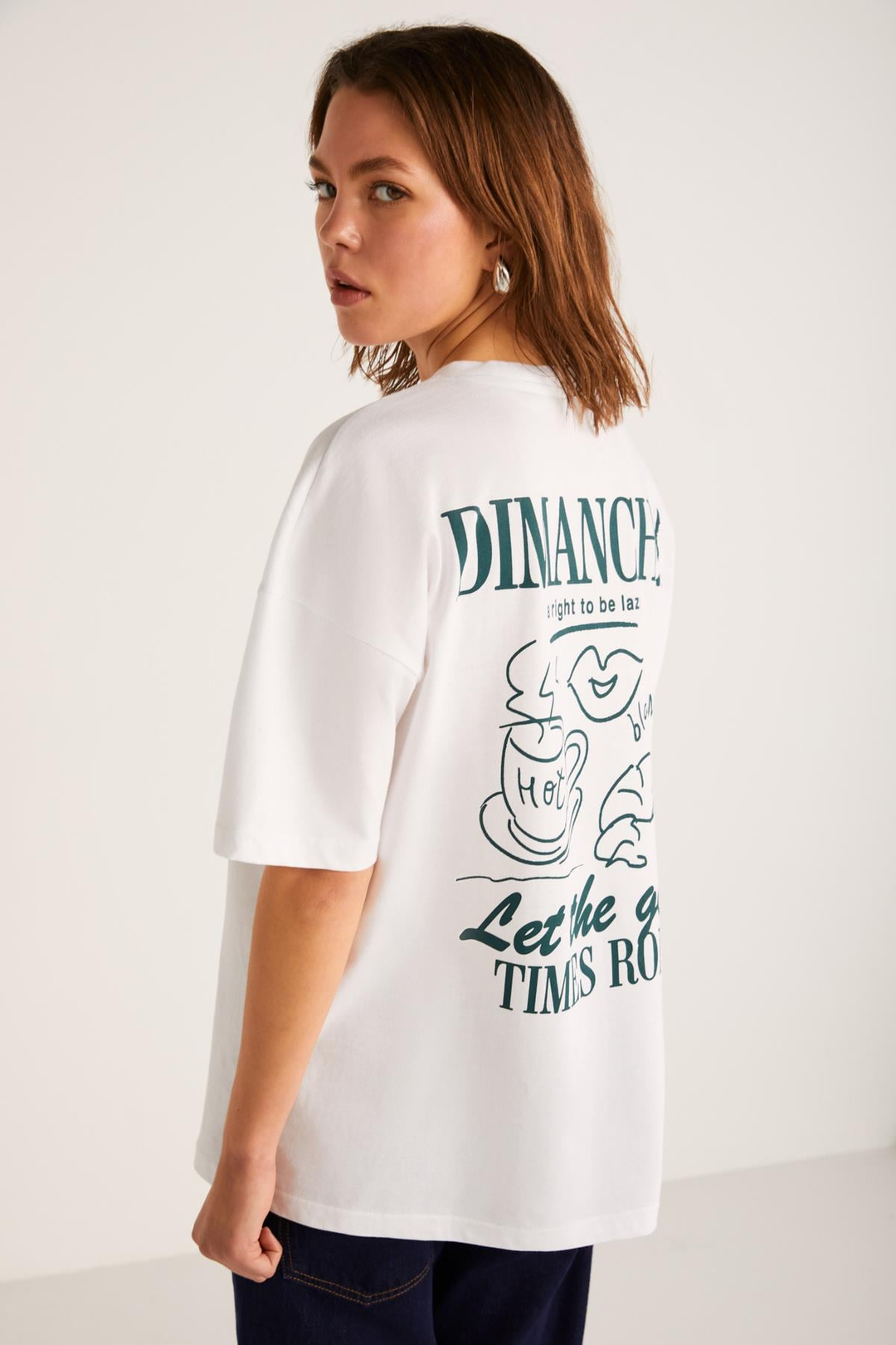EVADNE Basic Slim Beyaz Tekli T-Shirt