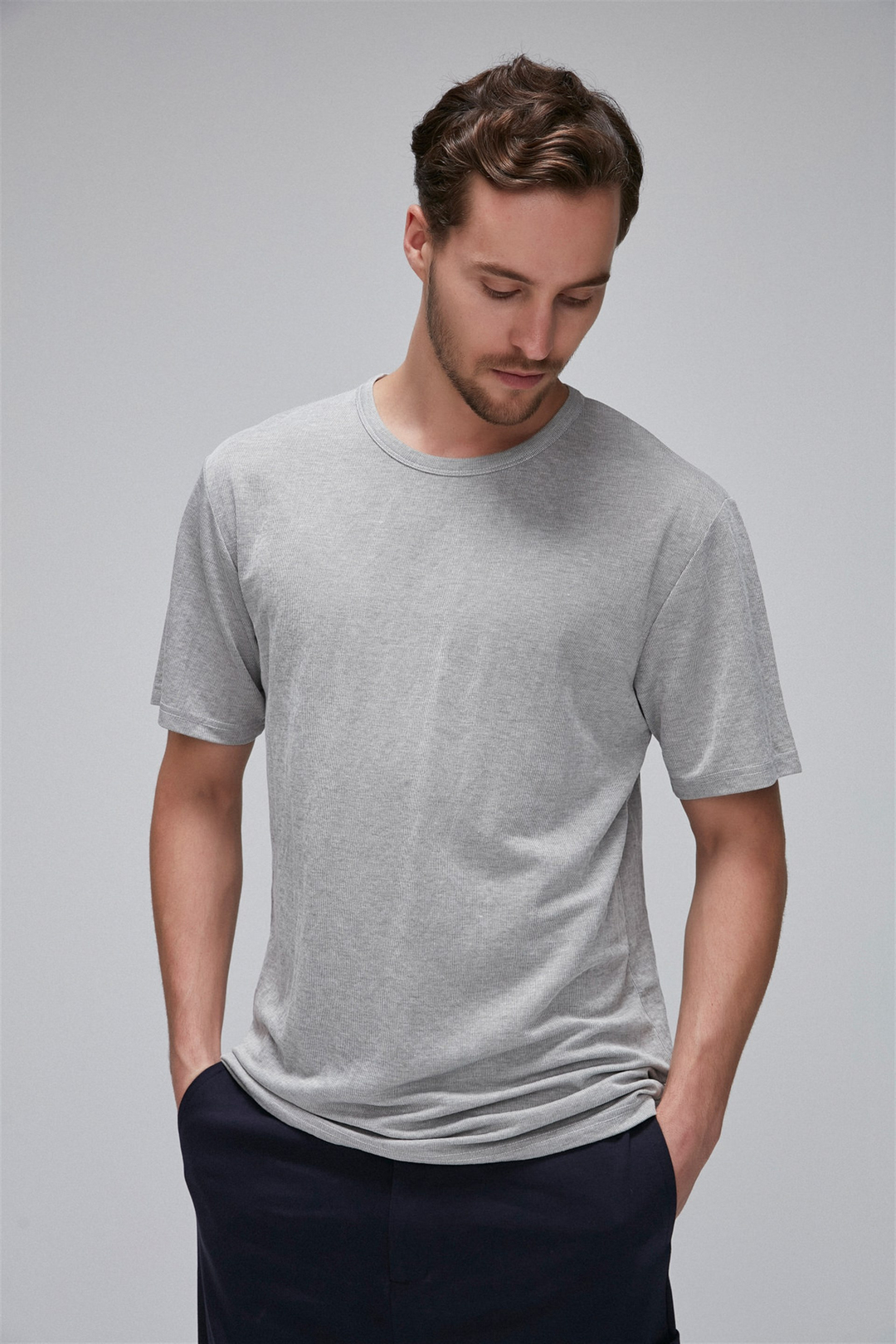 EVAN Erkek Taş Rengi Düz Renk Yuvarlak Yaka Comfort Fit T-Shirt