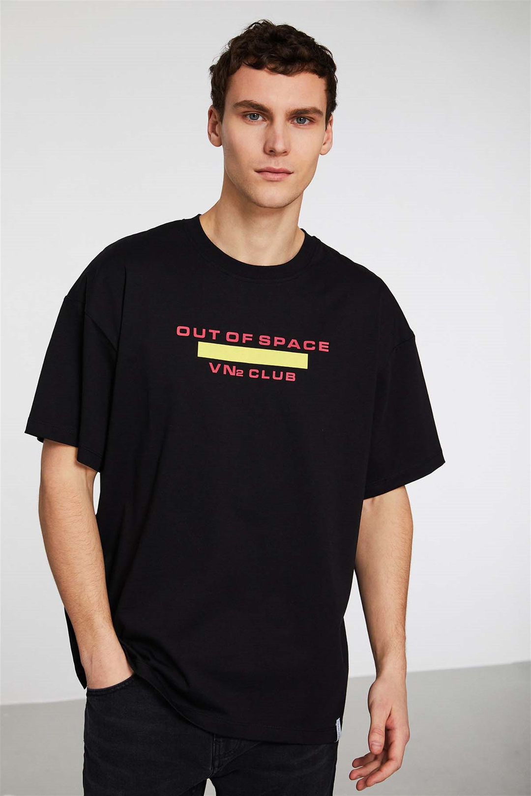 EXPLORE Örme Oversize Siyah  T-Shirt