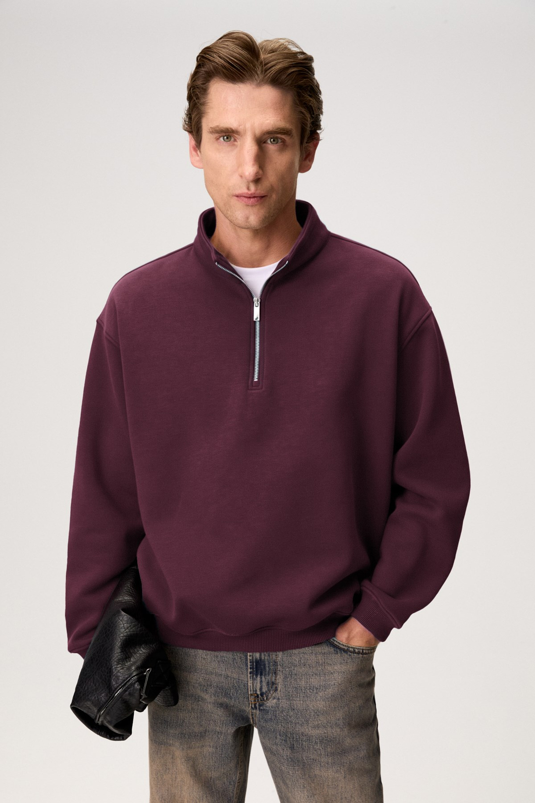 FAYED Erkek Dik Yaka Bordo Sweatshirt