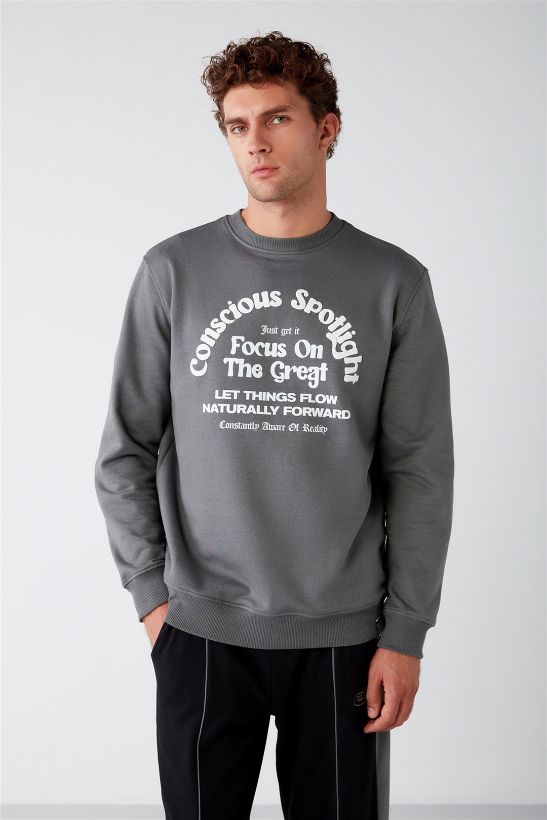 FLOW Örme Regular Gri  Sweatshirt