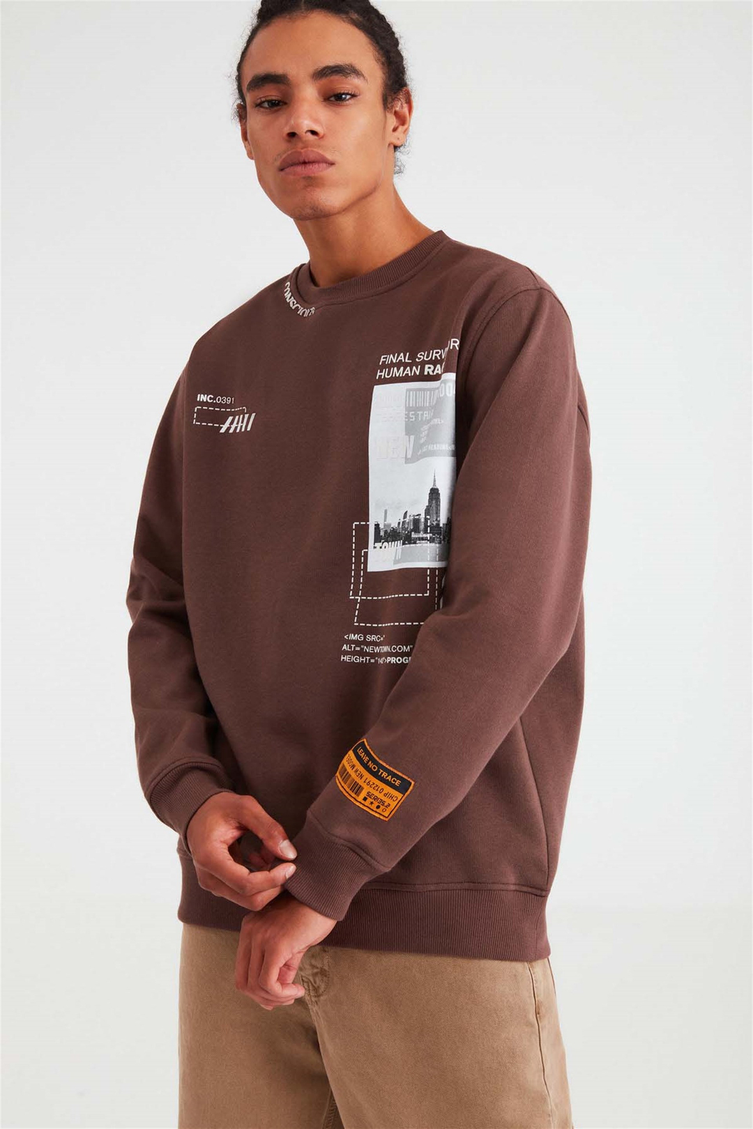 FOMO Örme Comfort Fit Kiremit Rengi  Sweatshirt
