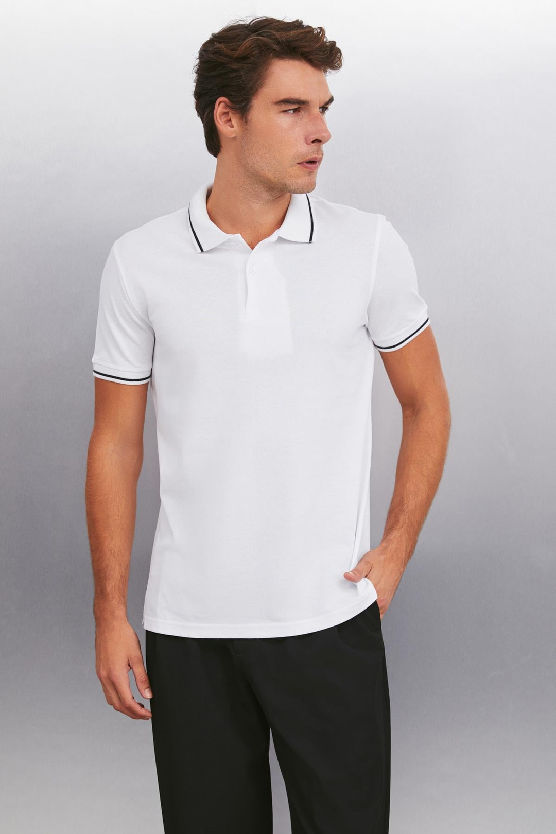 FORESTAR  Regular Beyaz Tekli Polo Yaka T-shirt