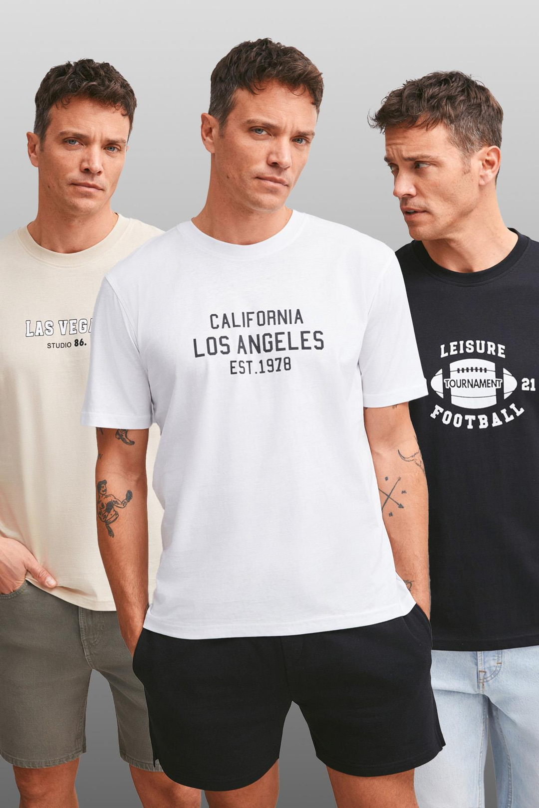 FORREST Basic Regular Bej-Syh-Byz 3'lü T-Shirt