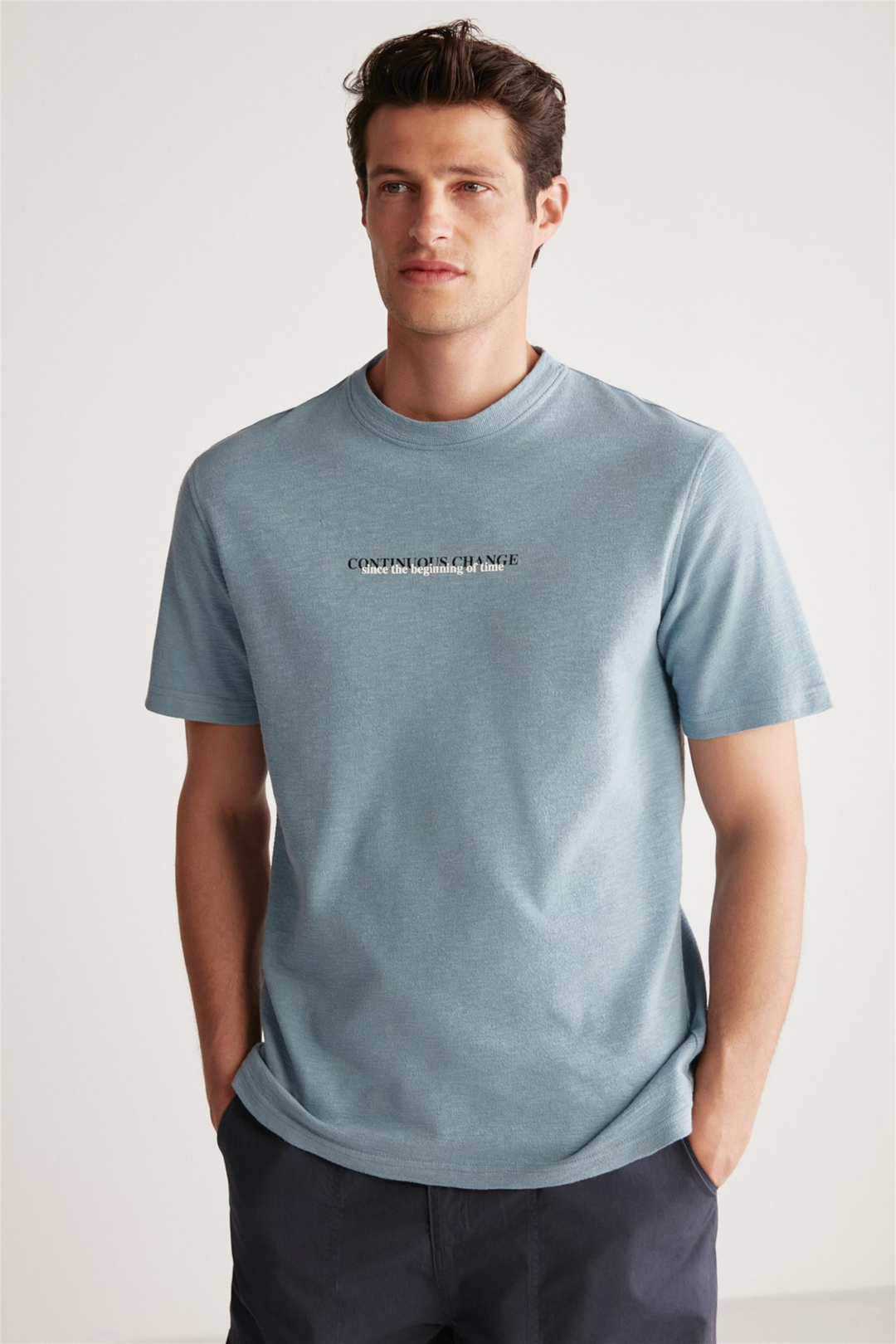 FRANKIE Örme Regular Mavi Tekli T-Shirt